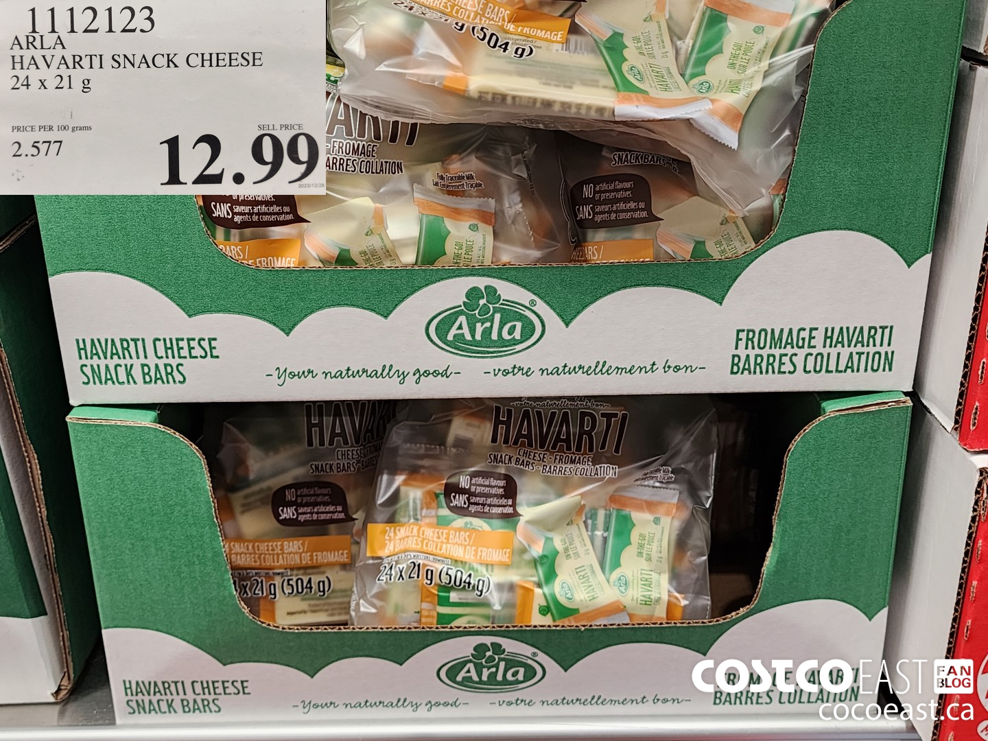 1112123 ARLA HAVARTI SNACK CHEESE 24 x 21g $12.99