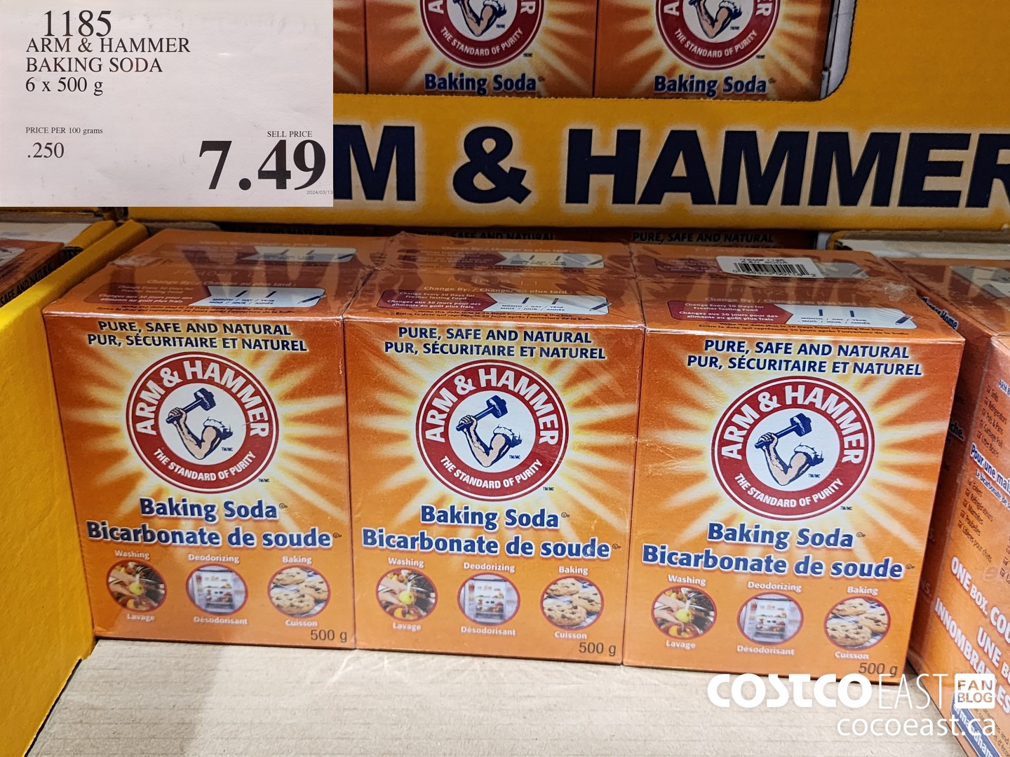 1185 ARM & HAMMER BAKING SODA 6 X 500 G $7.49