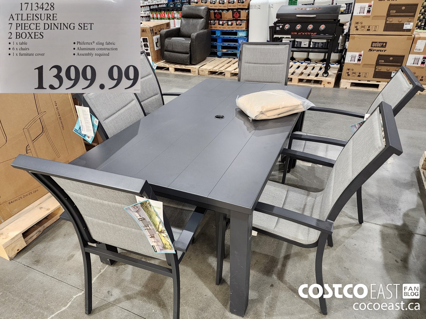 1713428 ATLEISURE 7 PIECE DINING SET 2 BOXES $1399.99