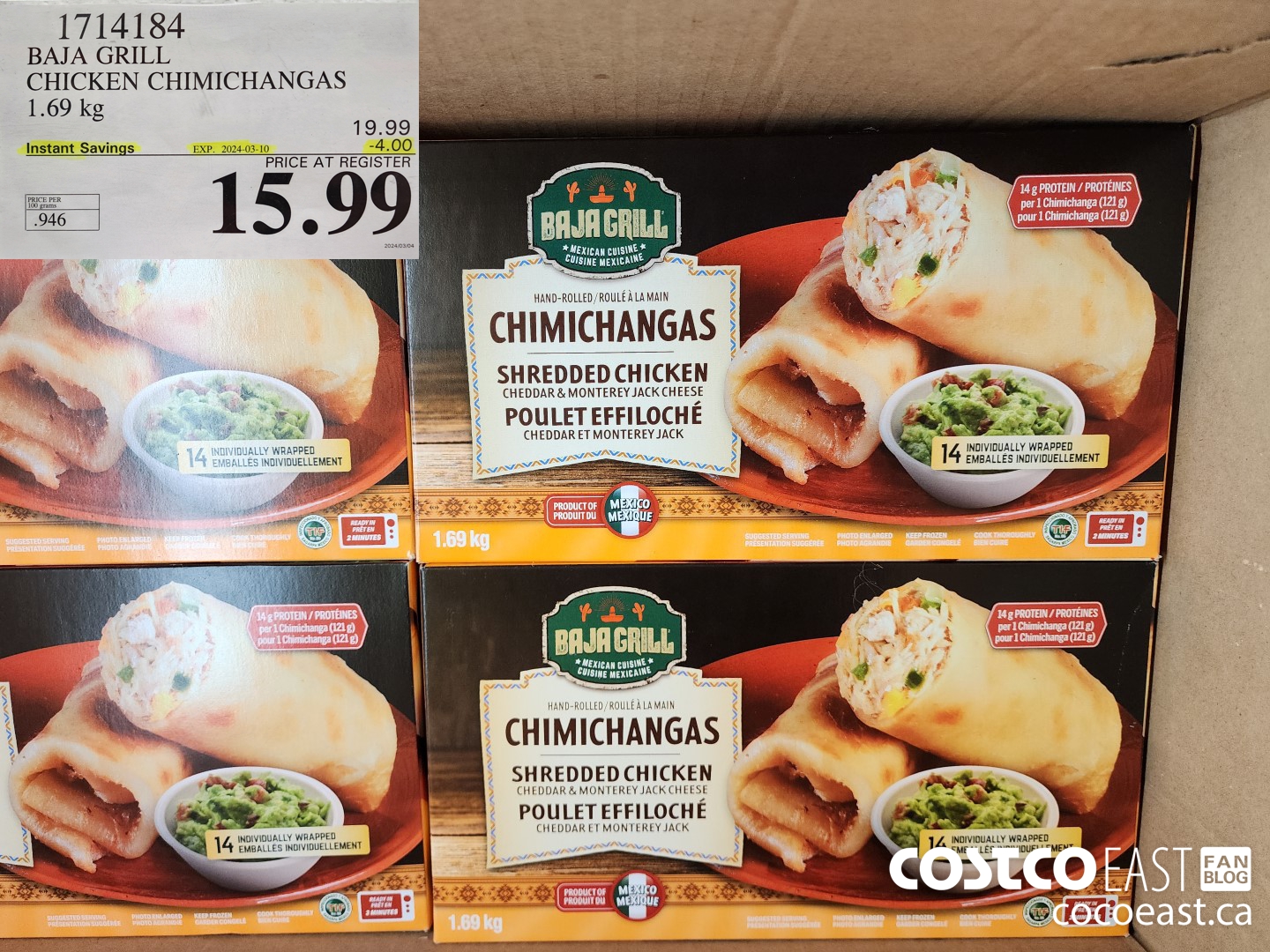 1714184 BAJA GRILL CHICKEN CHMICHANGAS 1.69 kg ($4.00 INSTANT SAVINGS EXPIRES ON 2024-03-10) $15.99