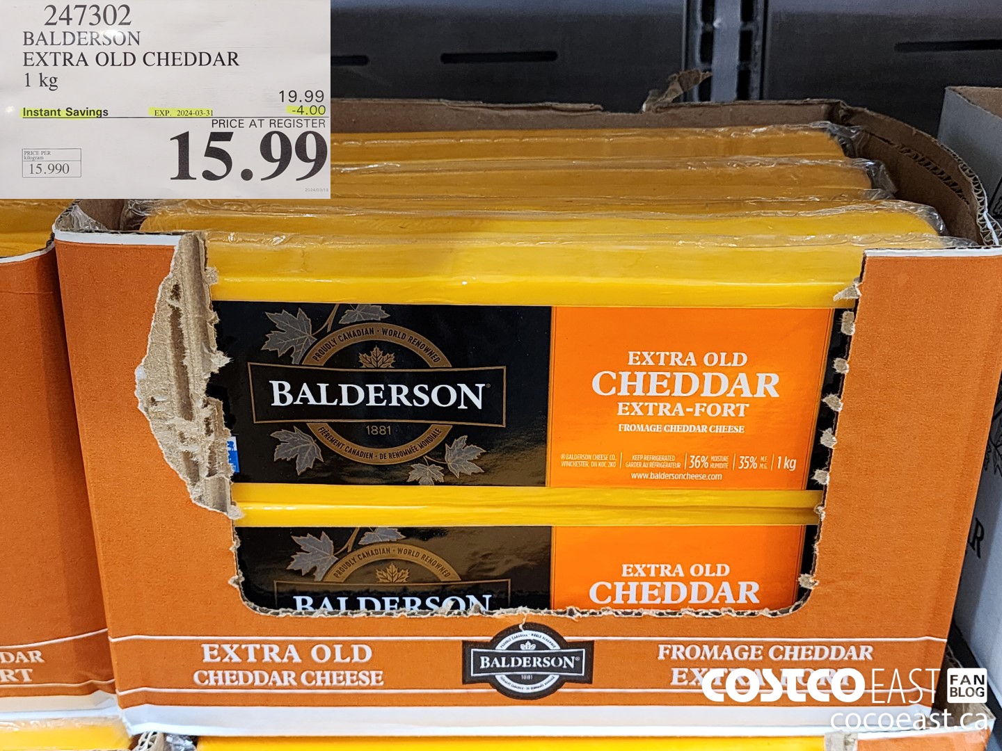 247302 BALDERSON EXTRA OLD CHEDDAR 1 KG ($4.00 INSTANT SAVINGS EXPIRES ON 2024-03-31) $15.99