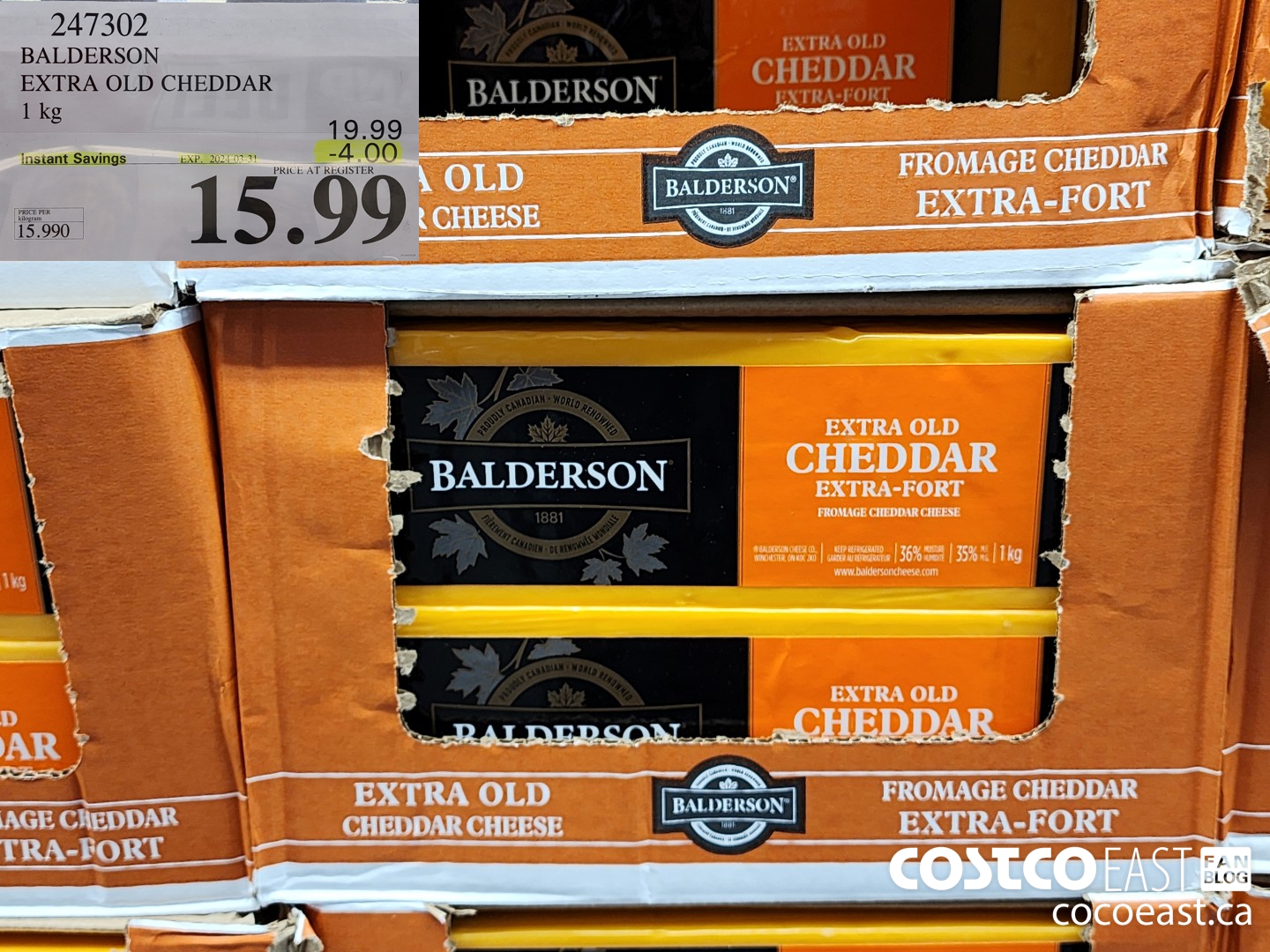 247302 BALDERSON EXTRA OLD CHEDDAR 1 KG ($4.00 INSTANT SAVINGS EXPIRES ON 2024-03-31) $15.99
