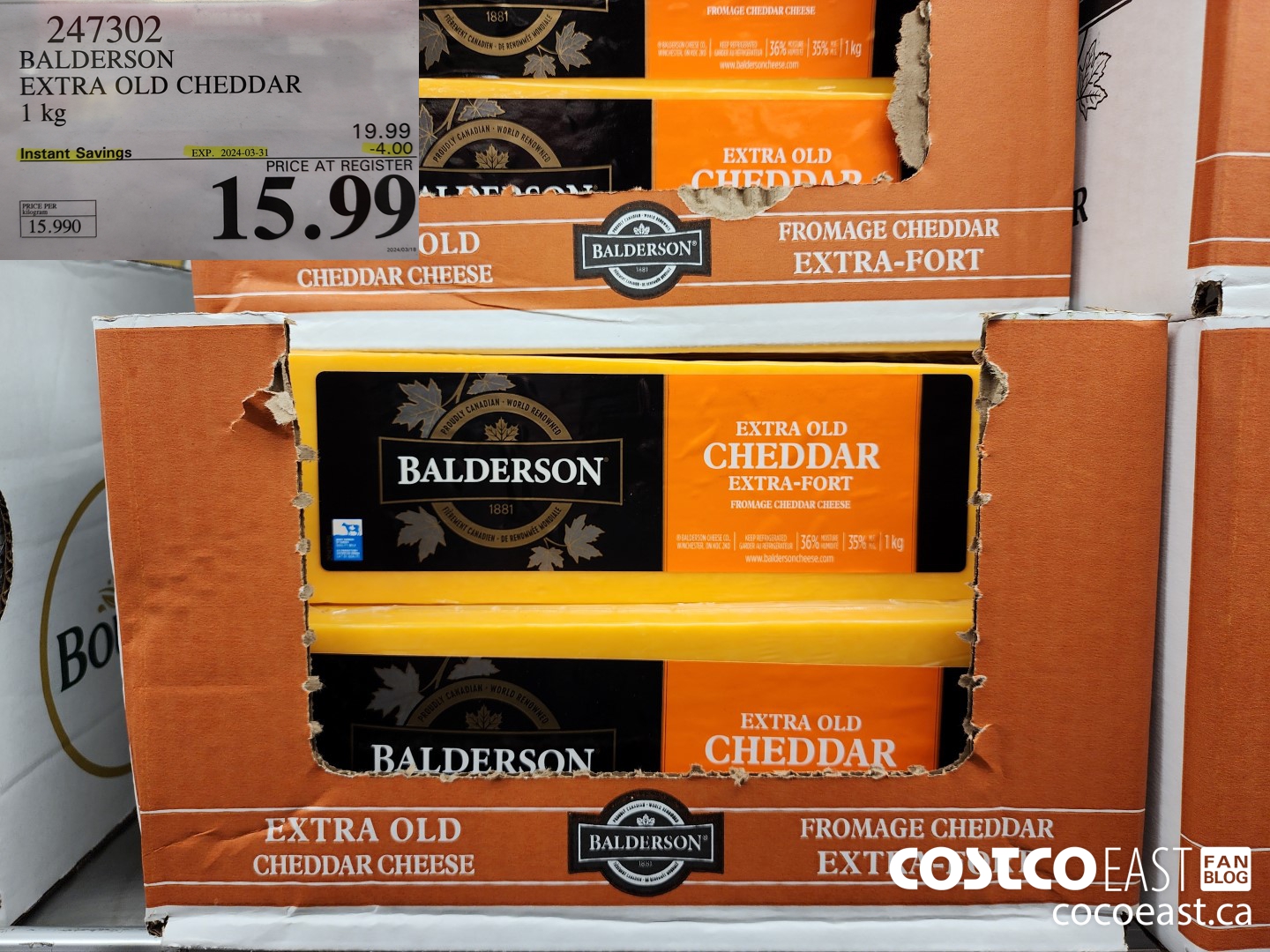 247302 BALDERSON EXTRA OLD CHEDDAR 1 KG ($4.00 INSTANT SAVINGS EXPIRES ON 2024-03-31) $15.99