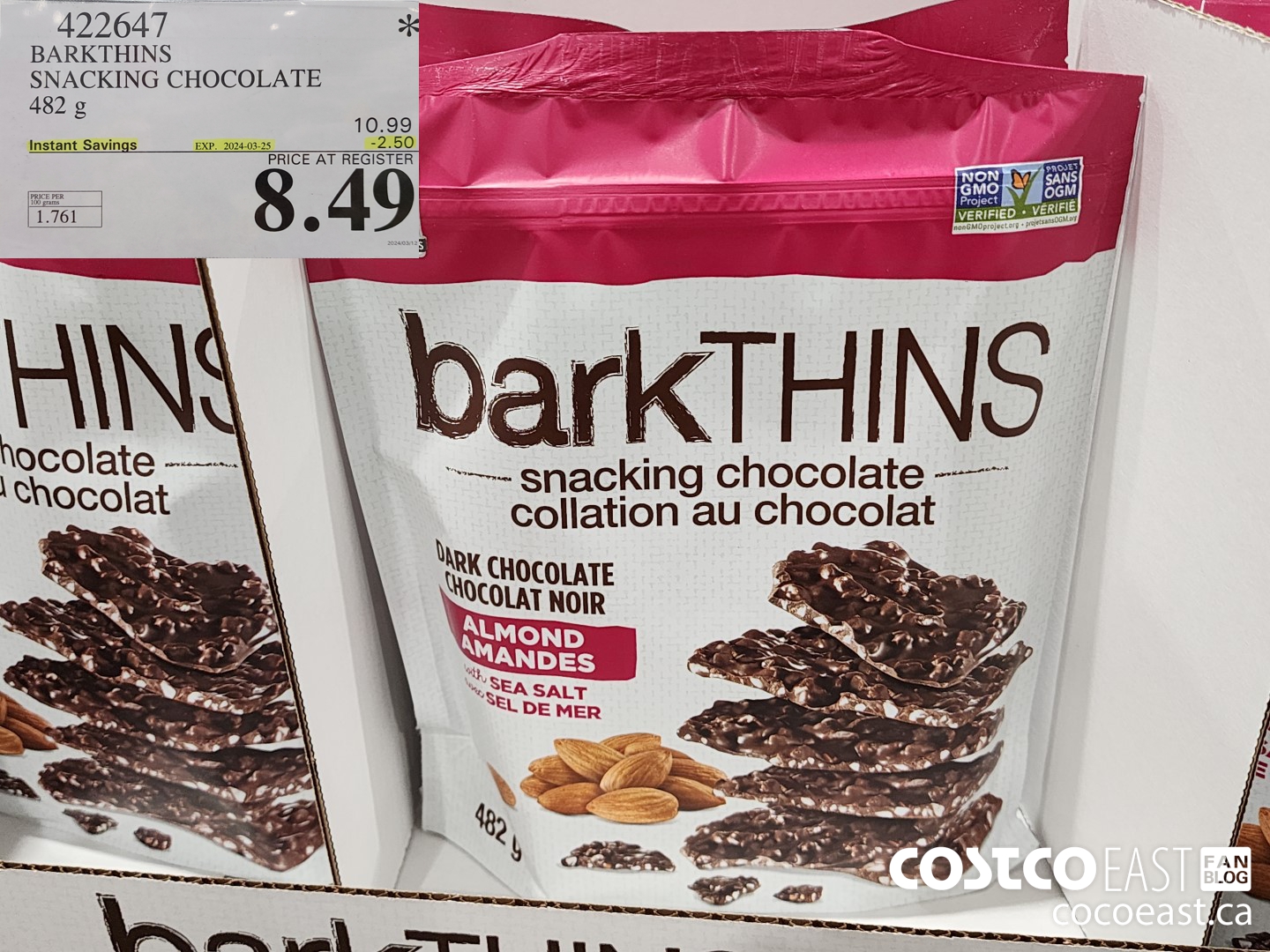 422647 BARKTHINS SNACKING CHOCOLATE 482 G ($2.50 INSTANT SAVINGS EXPIRES ON 2024-03-25) $8.49