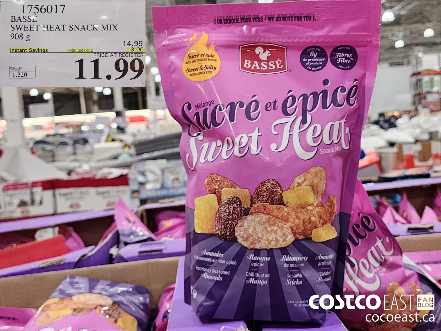 1756017 BASSE SWEET HEAT SNACK MIX 908 g ($3.00 INSTANT SAVINGS EXPIRES ON 2024-03-24) $11.99