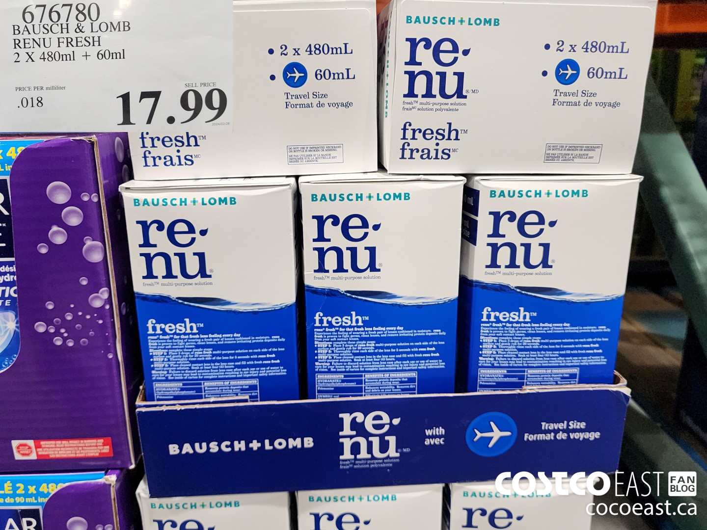 676780 BAUSCH & LOMB RENU FRESH 2 X 480 ML + 60ML $17.99