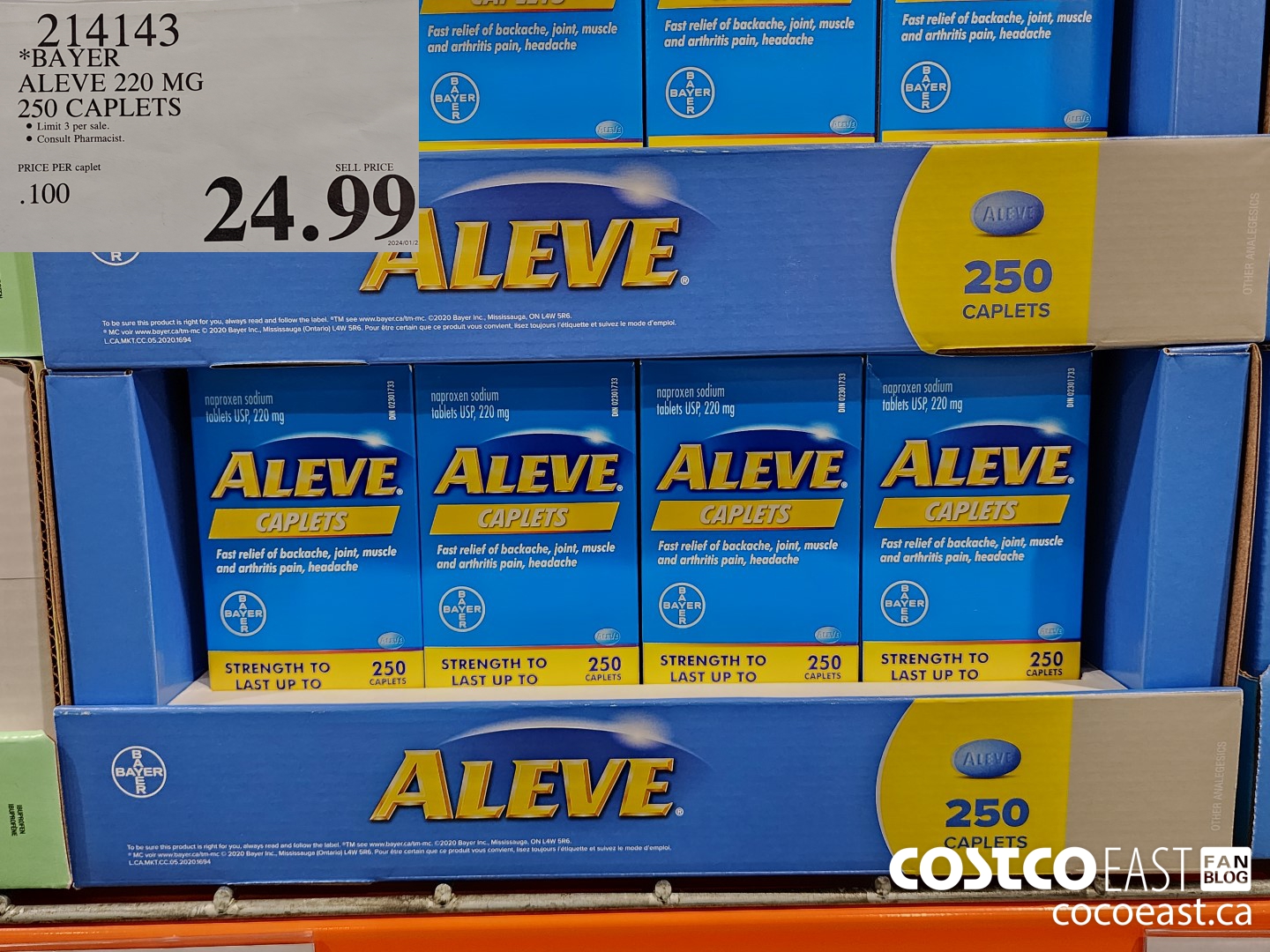 214143 BAYER ALEVE 220 MG 250 CAPLETS $24.99