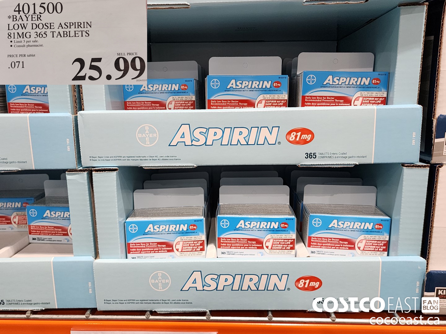 401500 BAYER LOW DOSE ASPIRIN 81MG 365 TABLETS $25.99