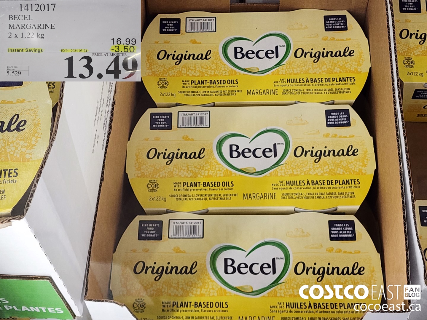 1412017 BECEL MARGARINE 2 X 1.22 KG ($3.50 INSTANT SAVINGS EXPIRES ON 2024-03-24) $13.49