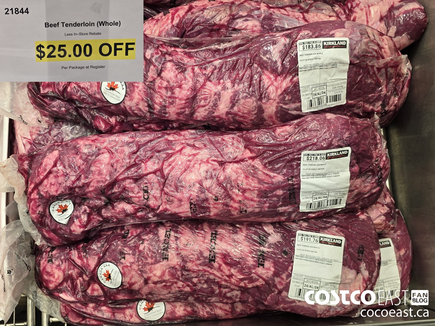 21844 BEEF TENDERLOIN (WHOLE) ($25.00 INSTANT SAVINGS)