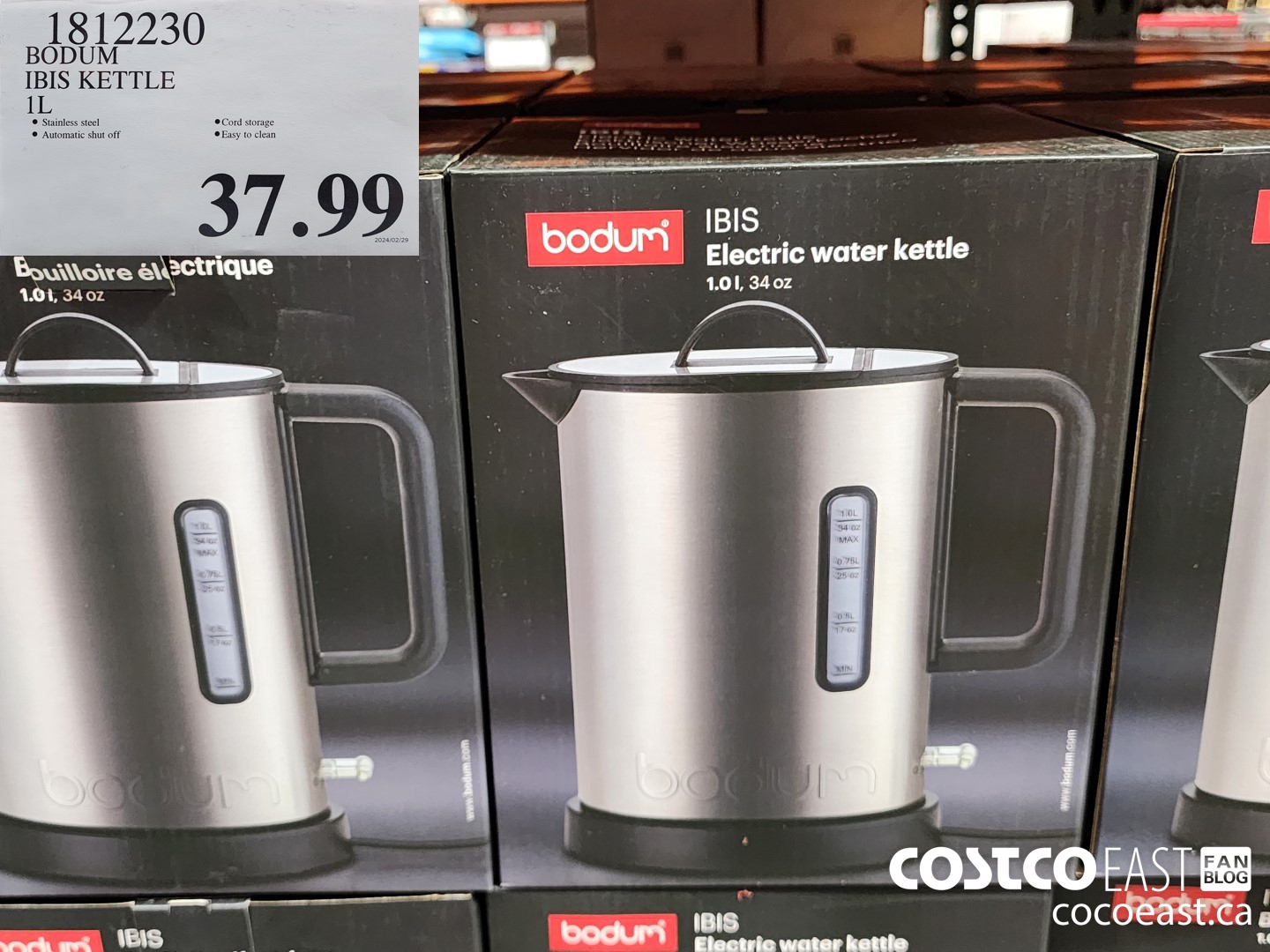 1812230 BODUM IBIS KETTLE 1L $37.99