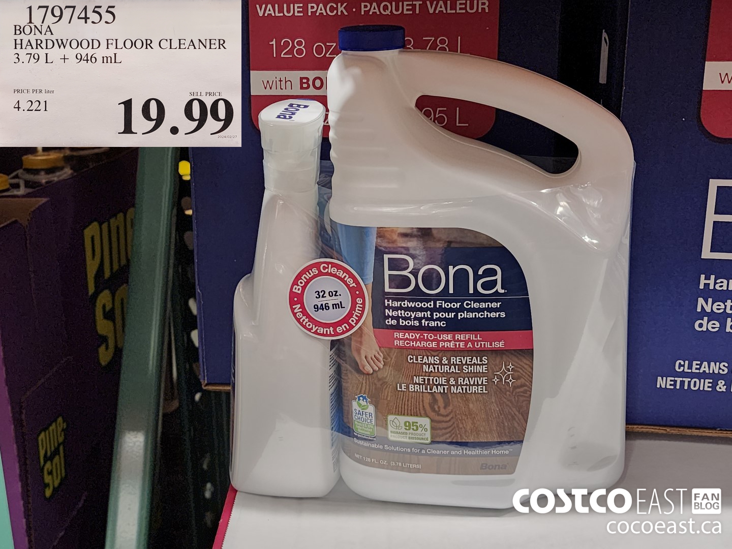 1797455 BONA HARDWOOD FLOOR CLEANER 3.79 L. + 946 mL $19.99