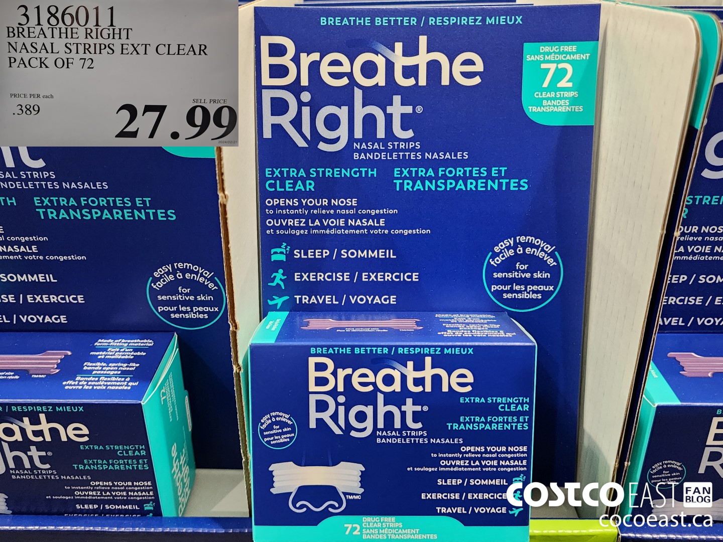 3186011 BREATHE RIGHT NASAL STRIPS EXT CLEAR PACK OF 72 $27.99