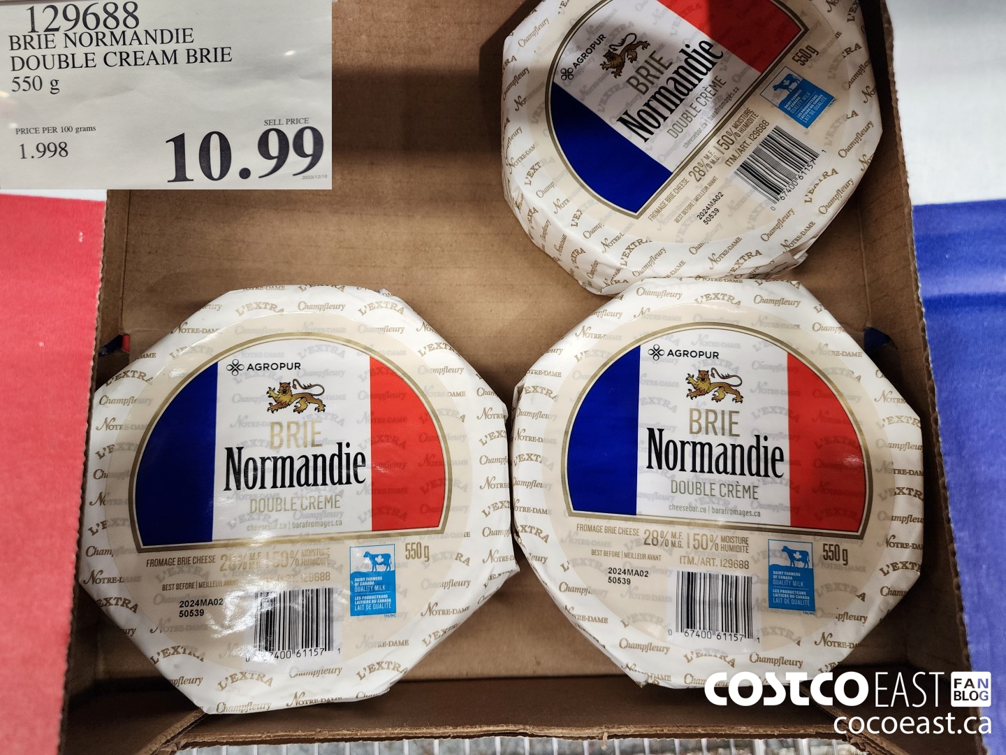 129688 BRIE NORMANDIE DOUBLE CREAM BRIE 550 G $10.99