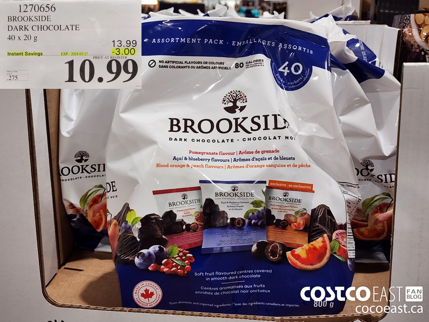 1270656 BROOKSIDE DARK CHOCOLATE 40 x 20 g ($3.00 INSTANT SAVINGS EXPIRES ON 2024-03-17) $10.99