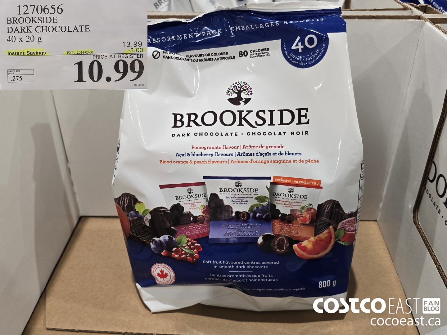 1270656 BROOKSIDE DARK CHOCOLATE 40 x 20 g ($3.00 INSTANT SAVINGS EXPIRES ON 2024-03-31) $10.99