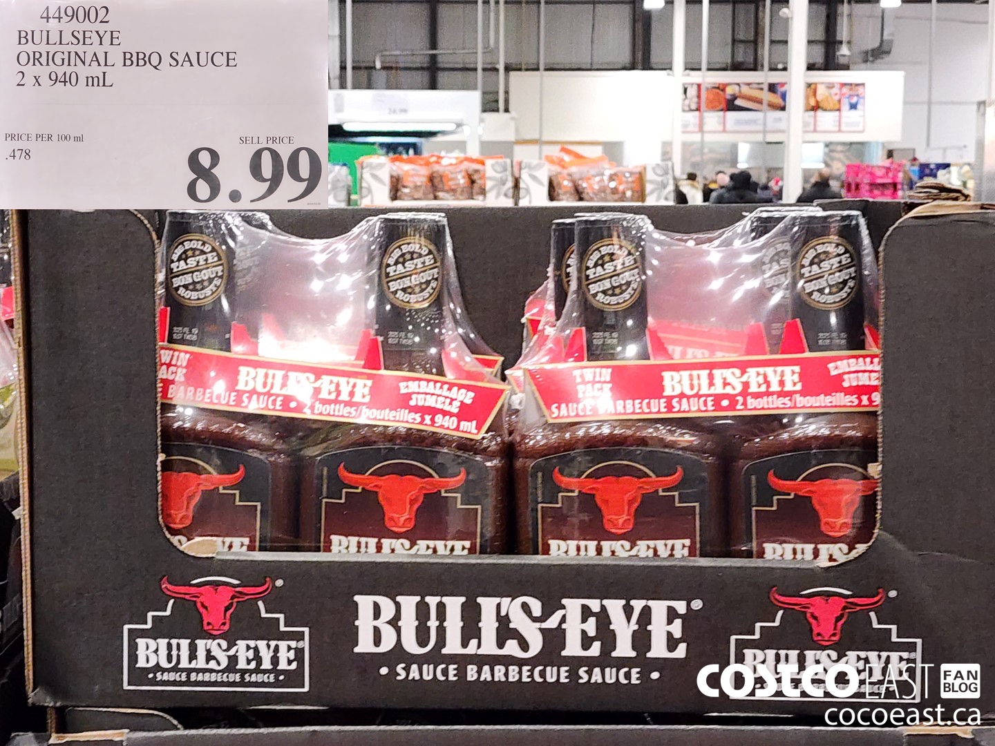 449002 BULLSEYE ORIGINAL BBQ SAUCE 2 X 940 ML $8.99