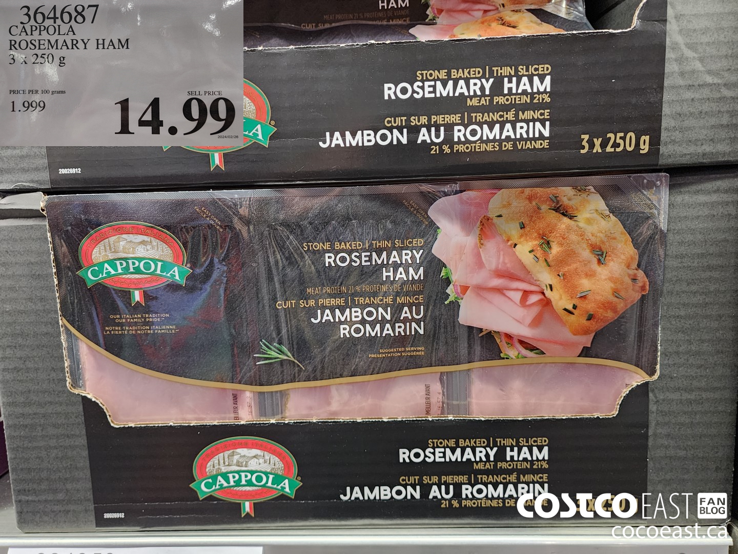 364687 CAPPOLA ROSEMARY HAM 3 X 250 G $14.99