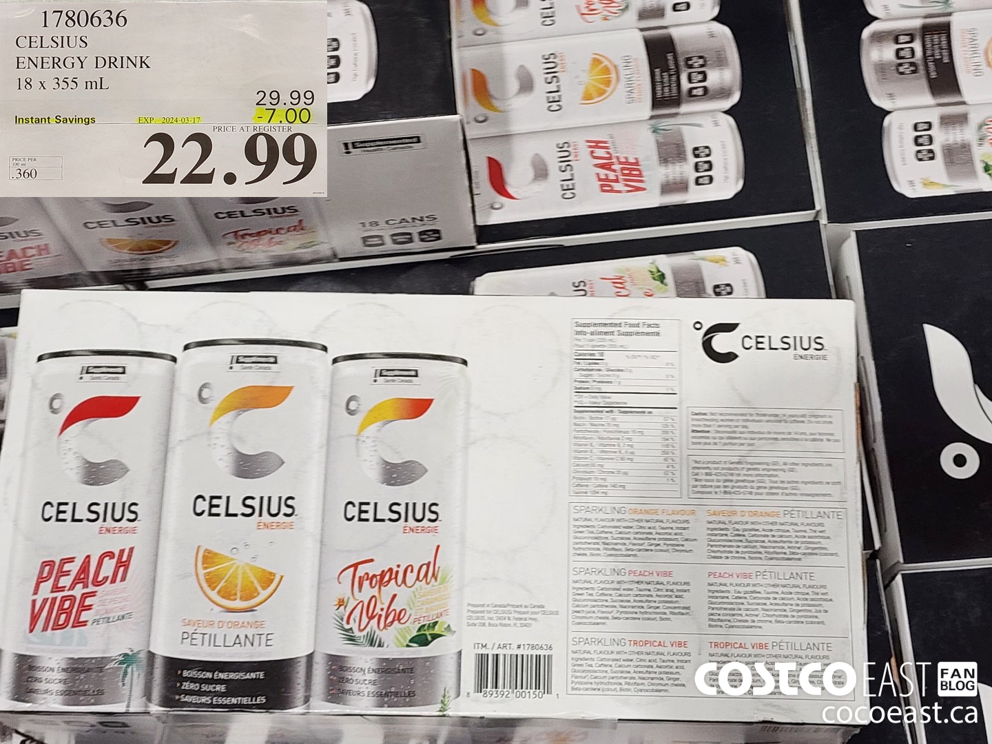 1780636 CELSIUS ENERGY DRINK 18 X 355 ML ($7.00 INSTANT SAVINGS EXPIRES ON 2024-03-17) $22.99