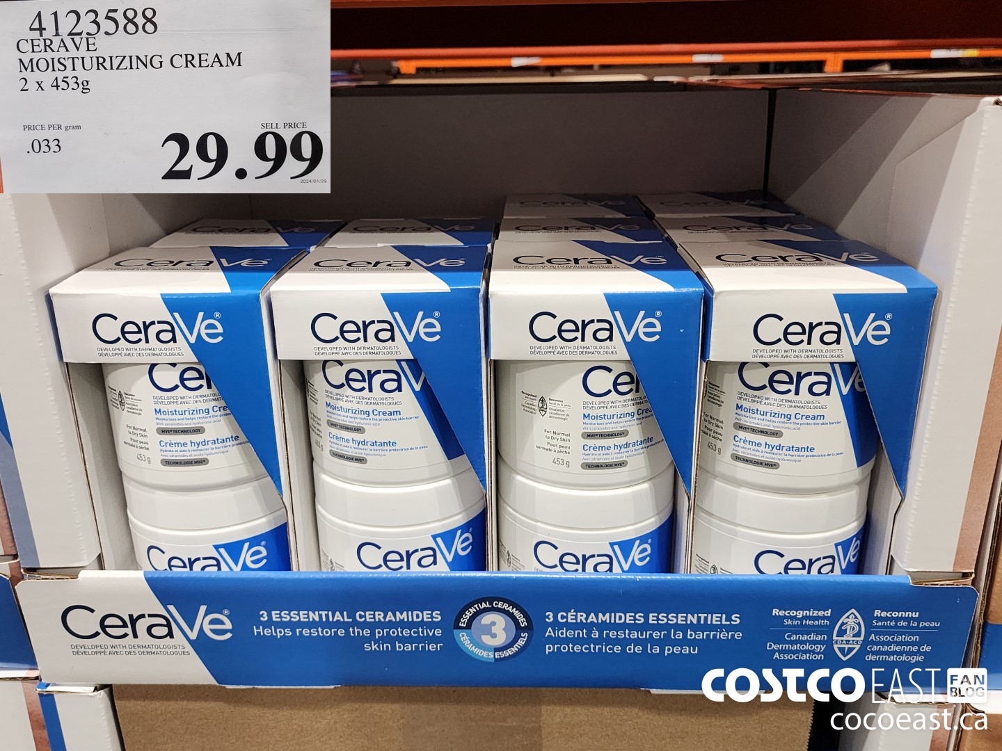4123588 CERAVE MOISTURIZING CREAM 2 x 453g $29.99