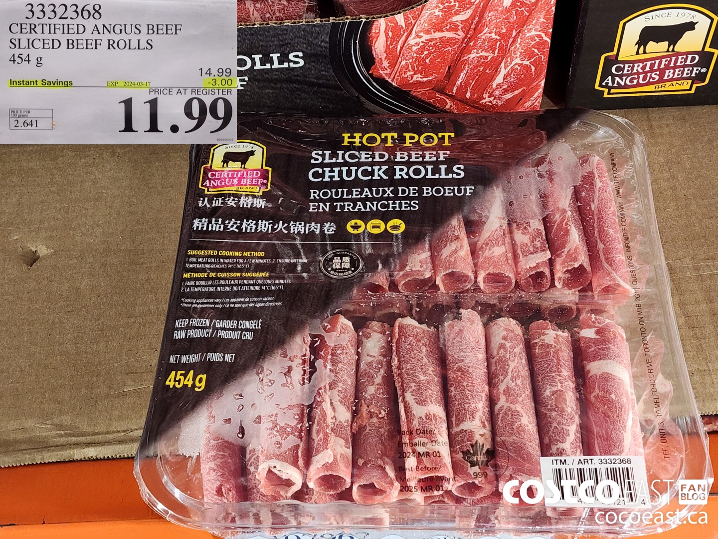 3332368 CERTIFIED ANGUS BEEF SLICED BEEF ROLLS 454 G ($3.00 INSTANT SAVINGS EXPIRES ON 2024-03-17) $11.99