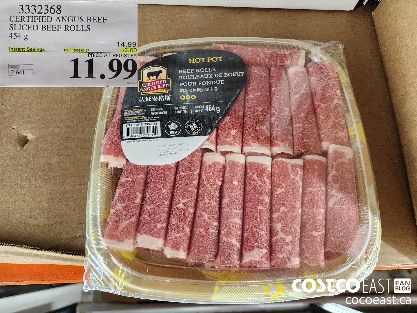 3332368 CERTIFIED ANGUS BEEF SLICED BEEF ROLLS 454 G ($3.00 INSTANT SAVINGS EXPIRES ON 2024-03-17) $11.99