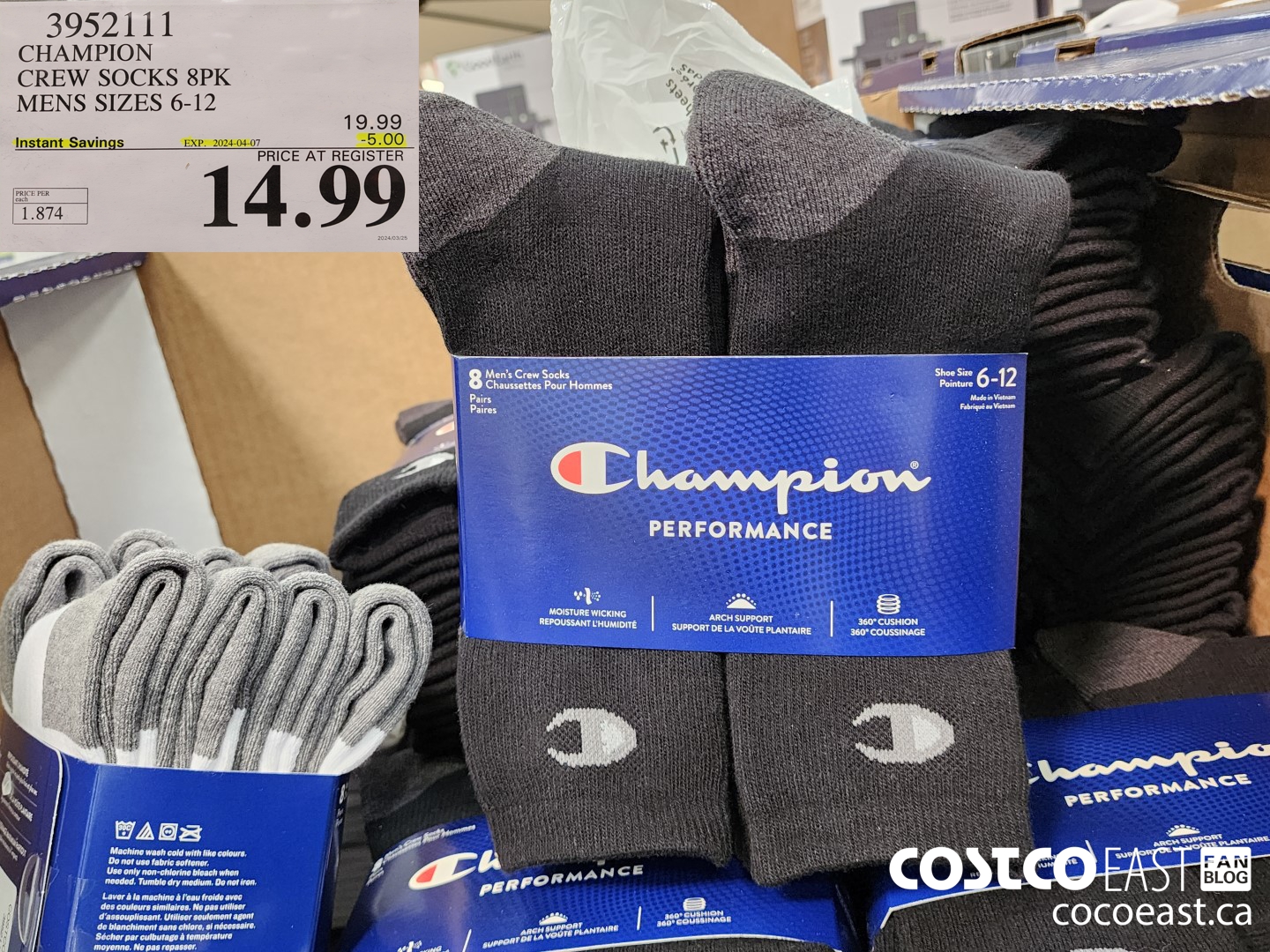 3952111 CHAMPION CREW SOCKS 8PK MENS SIZES 6-12 ($5.00 INSTANT SAVINGS EXPIRES ON 2024-04-07) $14.99