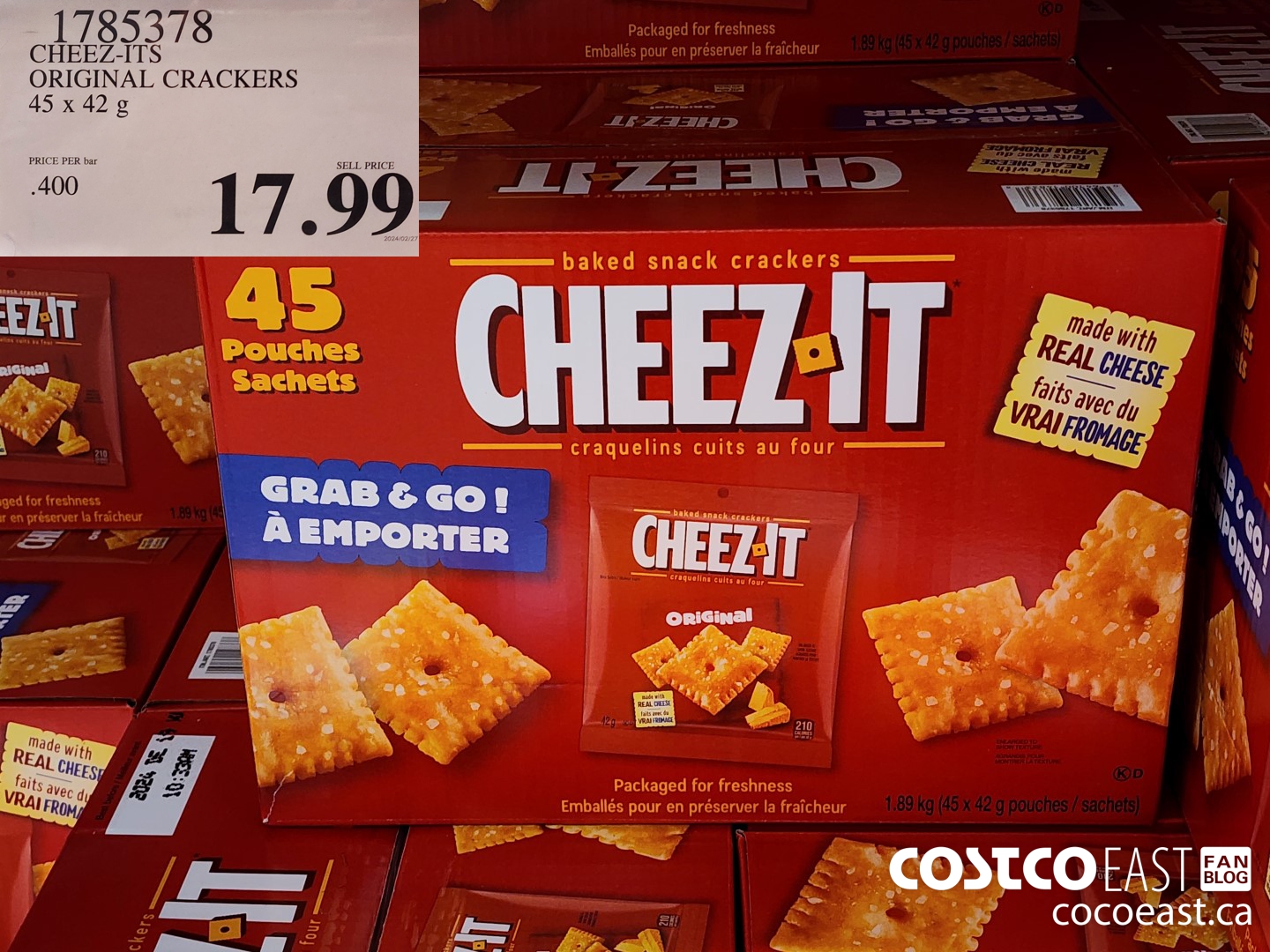1785378 CHEEZ-ITS ORIGINAL CRACKERS 45 x 42 G $17.99