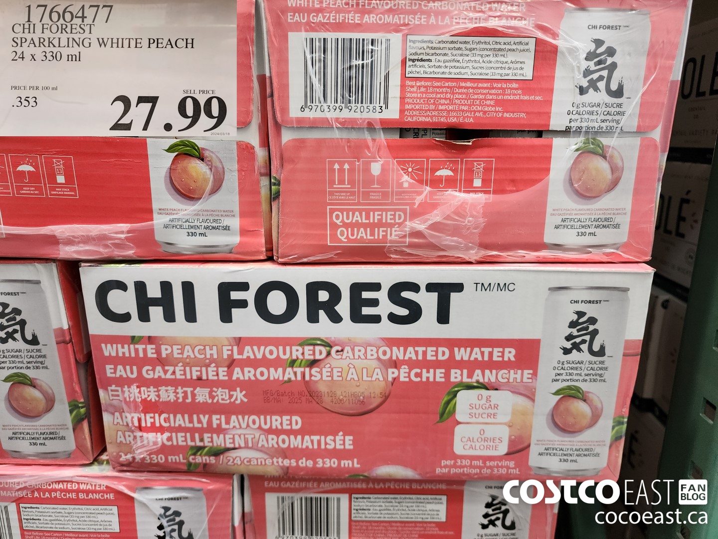 1766477 CHI FOREST SPARKLING WHITE PEACH 24 x 330 ml $27.99