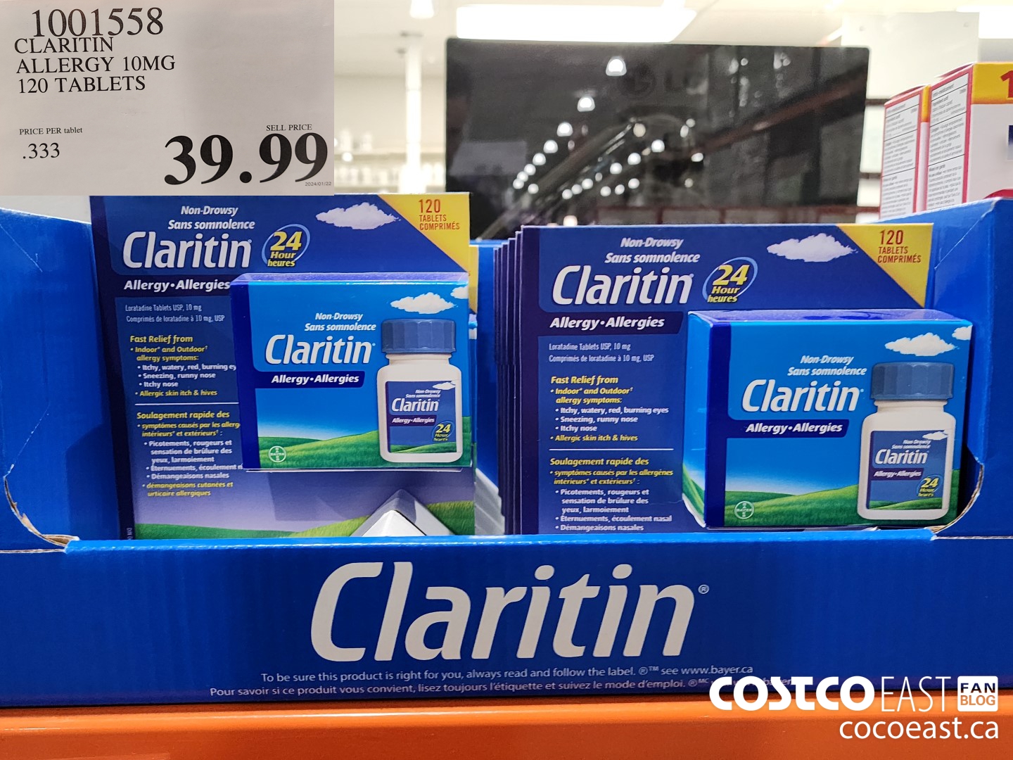 1001558 CLARITIN ALLERGY 10MG 120 TABLETS $39.99