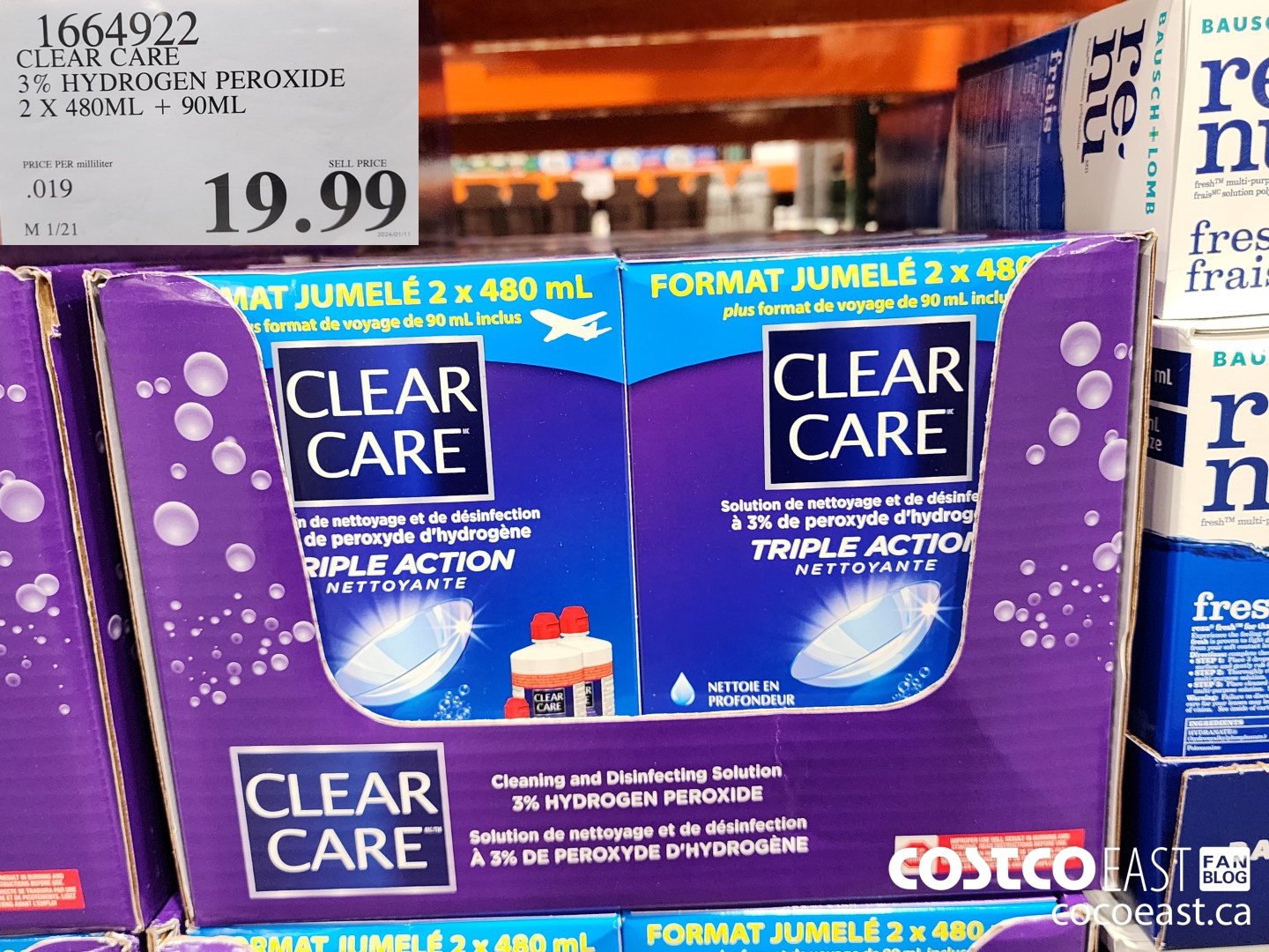 1664922 CLEAR CARE 3% HYDROGEN PEROXIDE 2 X 480ML + 90ML $19.99