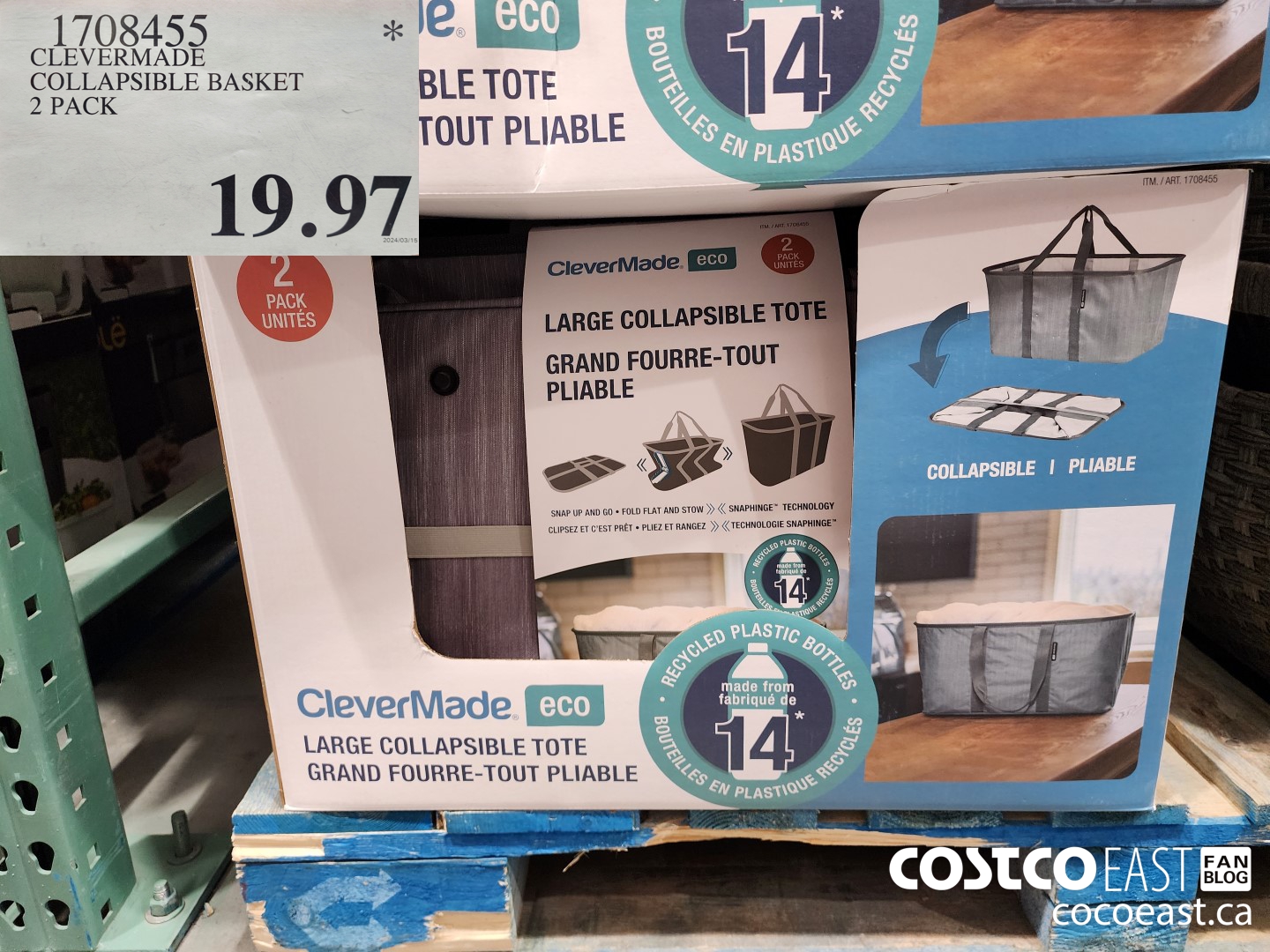 1708455 CLEVERMADE COLLAPSIBLE BASKET 2 PACK $19.97
