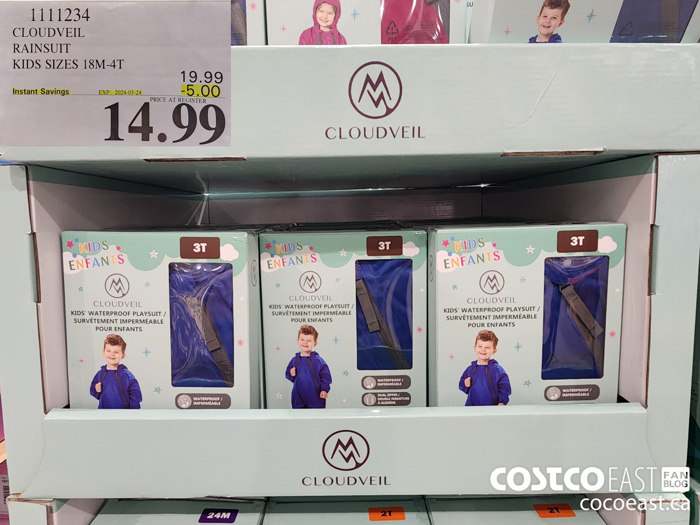 1111234 CLOUDVEIL RAINSUIT KIDS SIZES 18M-4T ($5.00 INSTANT SAVINGS EXPIRES ON 2024-03-24) $14.99