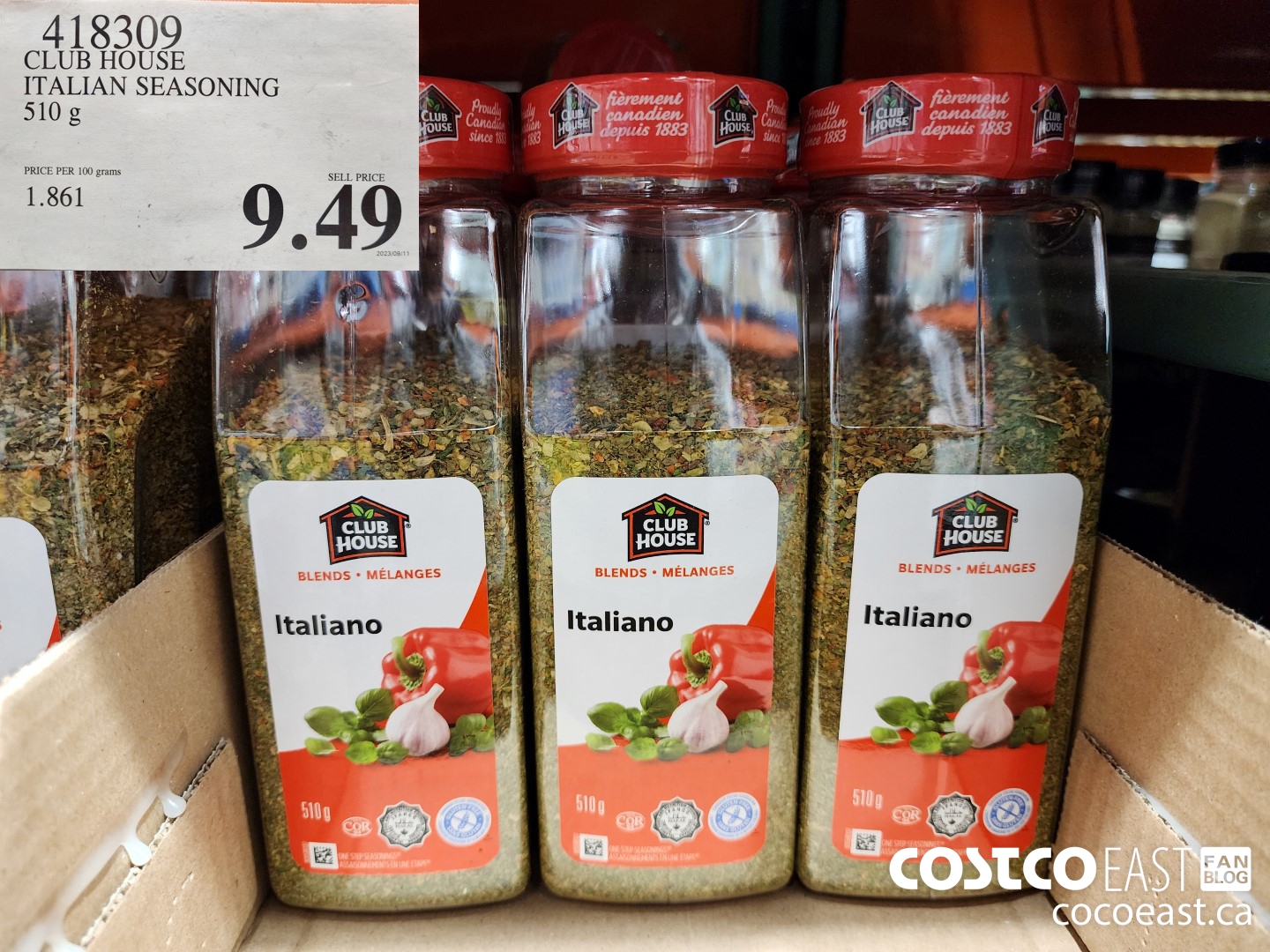 418309 CLUBHOUSE ITALIAN SEASONING 510 G $9.49
