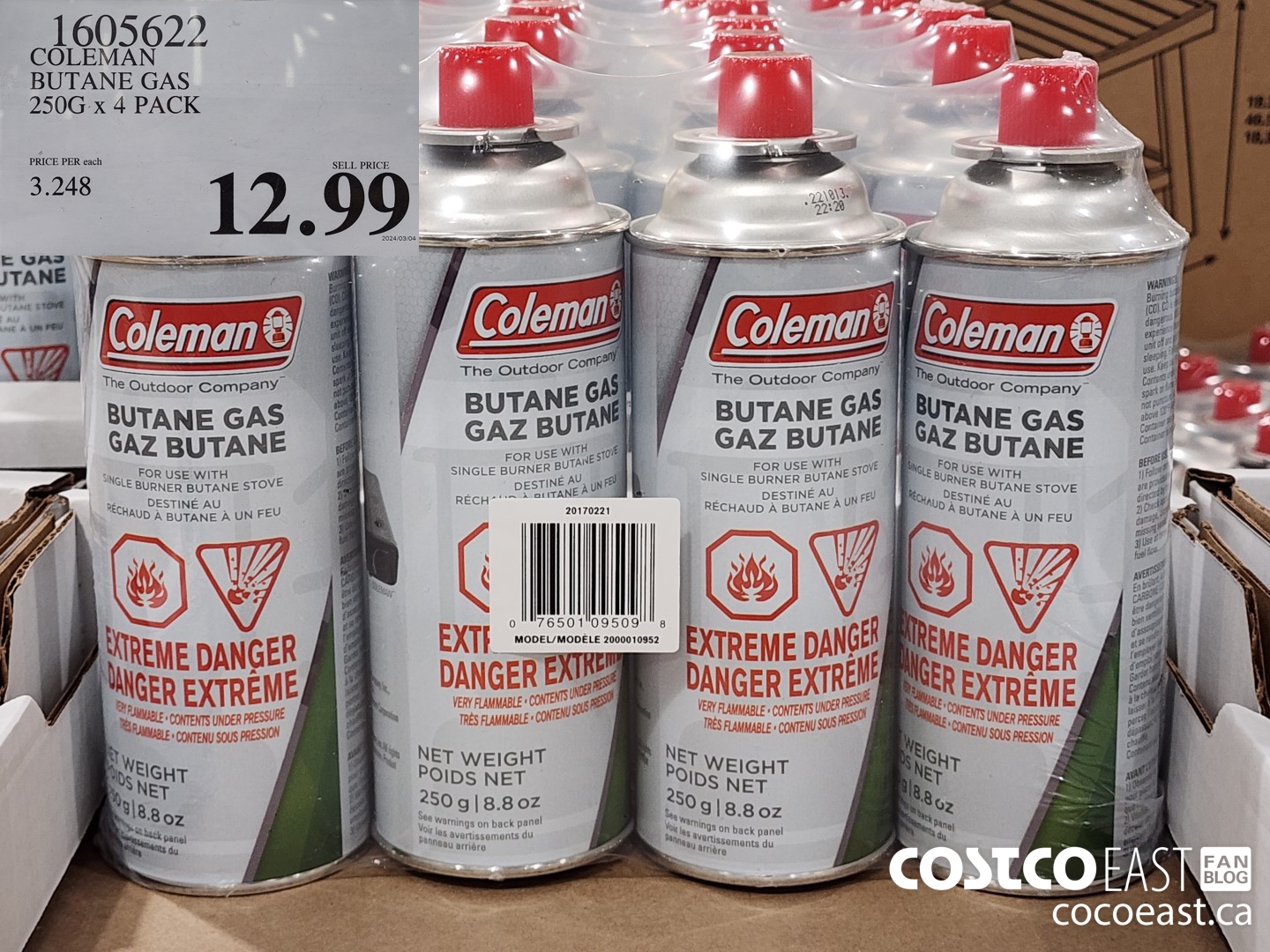 1605622 COLEMAN BUTANE GAS 250G x 4 PACK $12.99