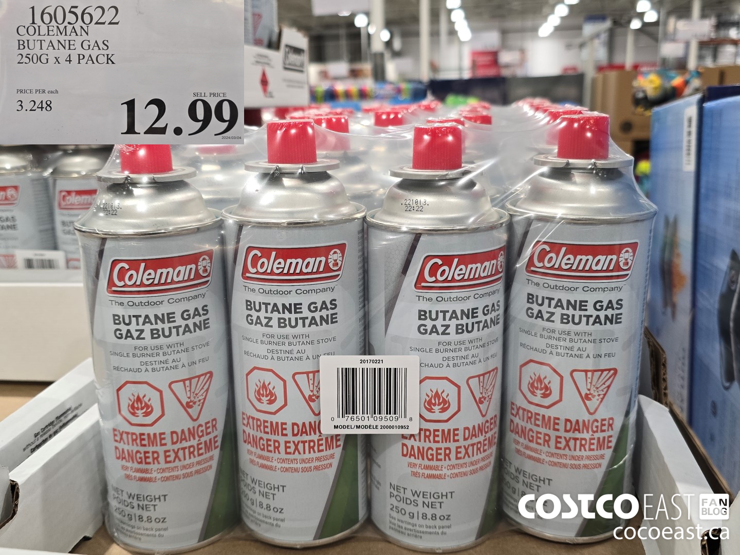 1605622 COLEMAN BUTANE GAS 250G x 4 PACK $12.99