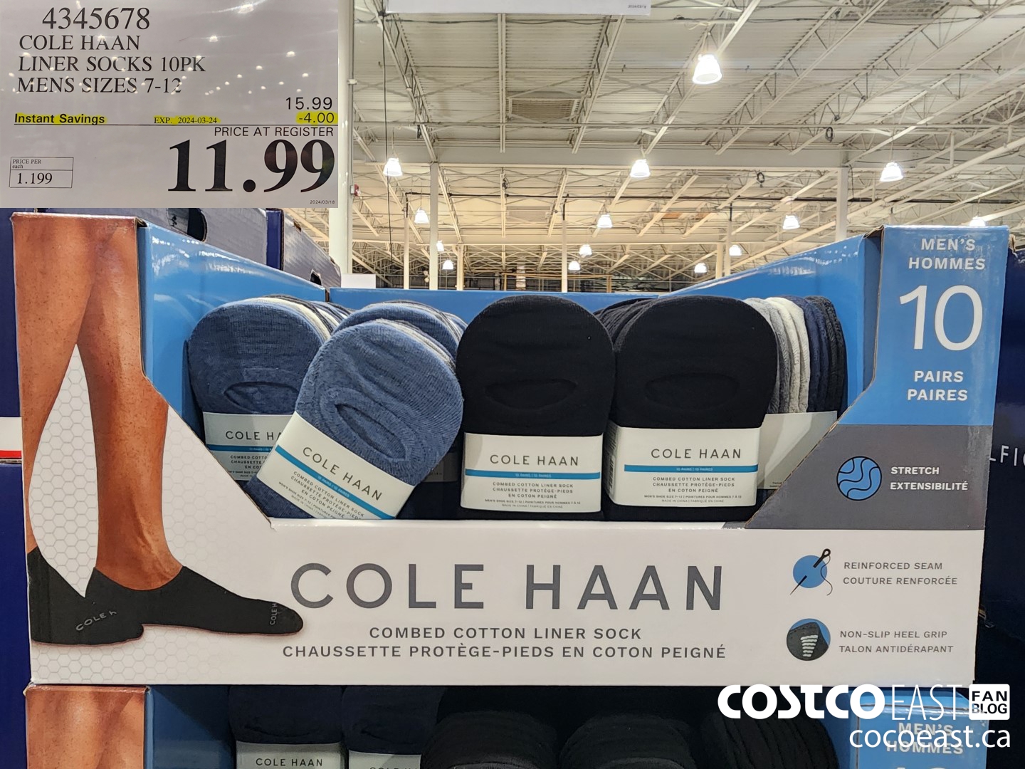 4345678 COLE HAAN LINER SOCK 10PK MENS SIZES 7-12 ($4.00 INSTANT SAVINGS EXPIRES ON 2024-03-24) $11.99