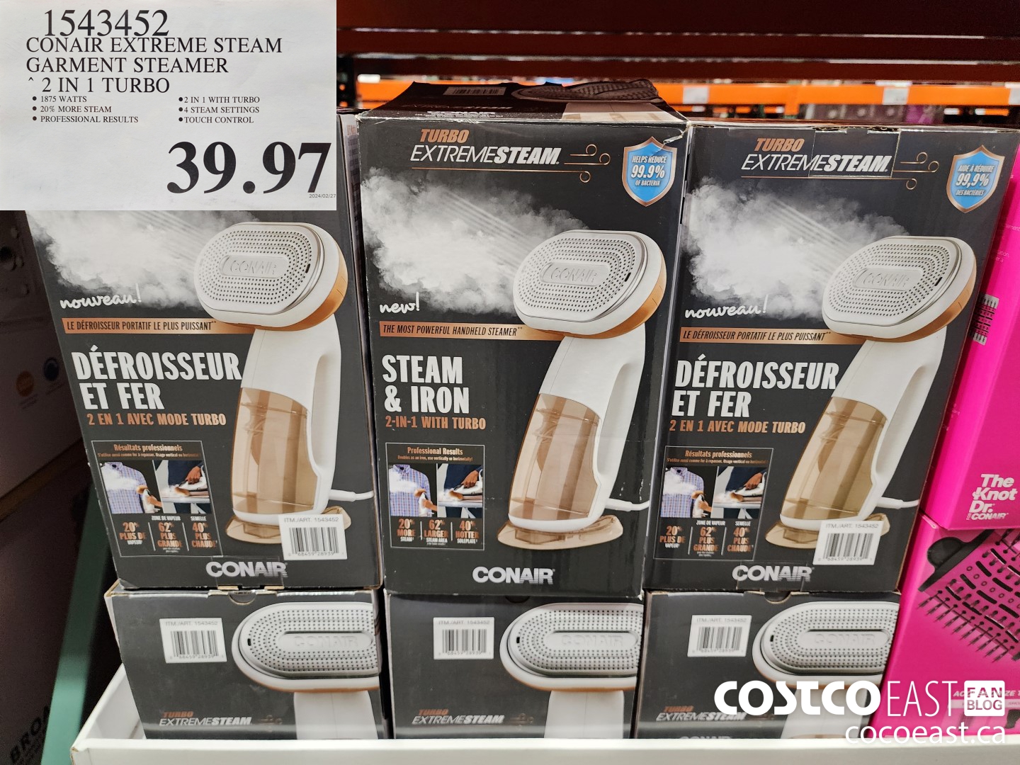 1543452 CONAIR EXTREME STEAM GARMENT STEAMER 2 IN 1 TURBO $39.97