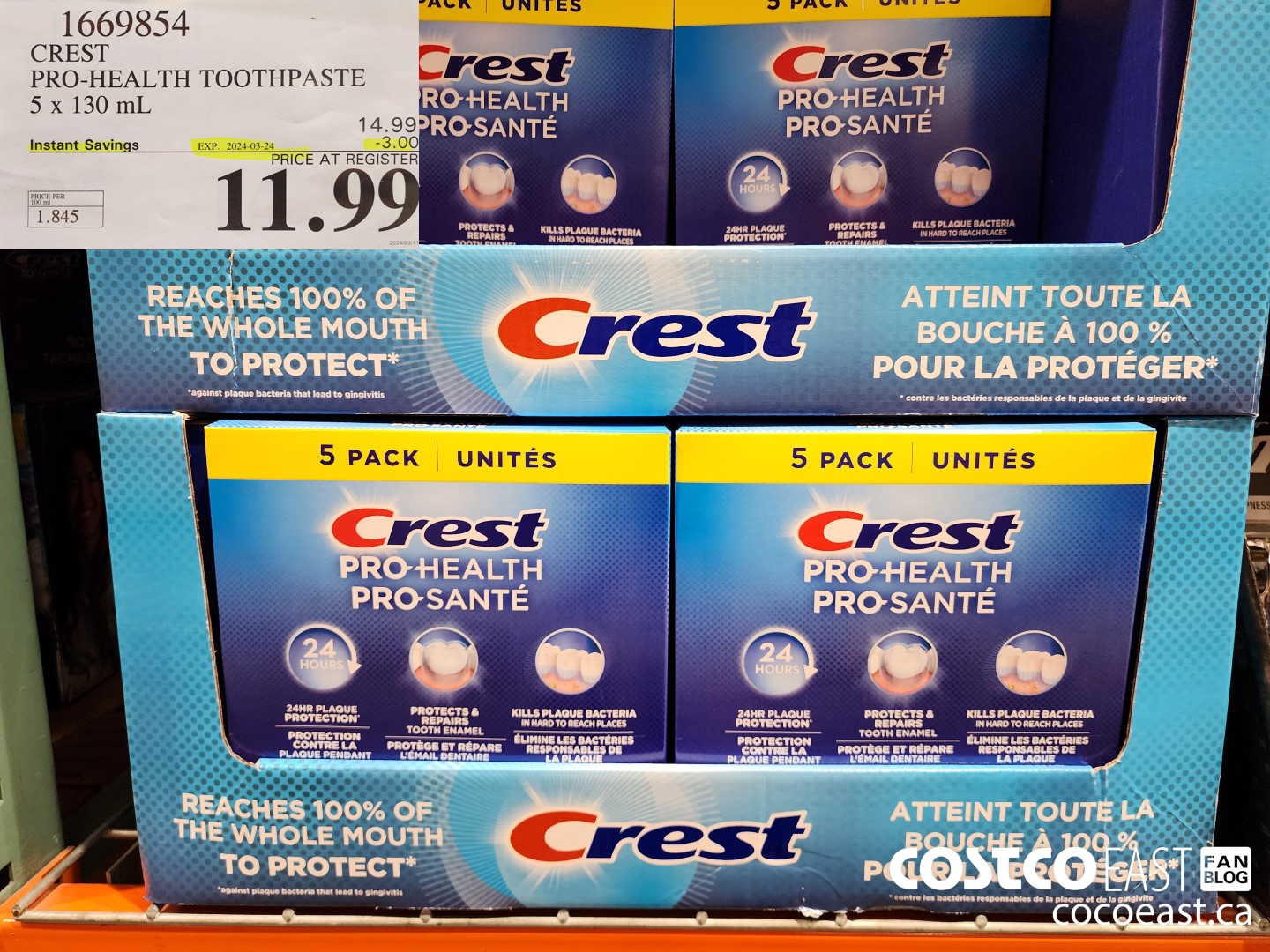 1669854 CREST PRO-HEALTH TOOTHPASTE 5 x 130 mL ($3.00 INSTANT SAVINGS EXPIRES ON 2024-03-24) $11.99