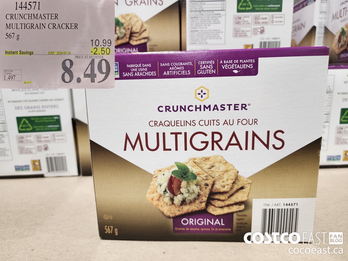 144571 CRUNCHMASTER MULTIGRAIN CRACKER 567 G ($2.50 INSTANT SAVINGS EXPIRES ON 2024-03-24) $8.49