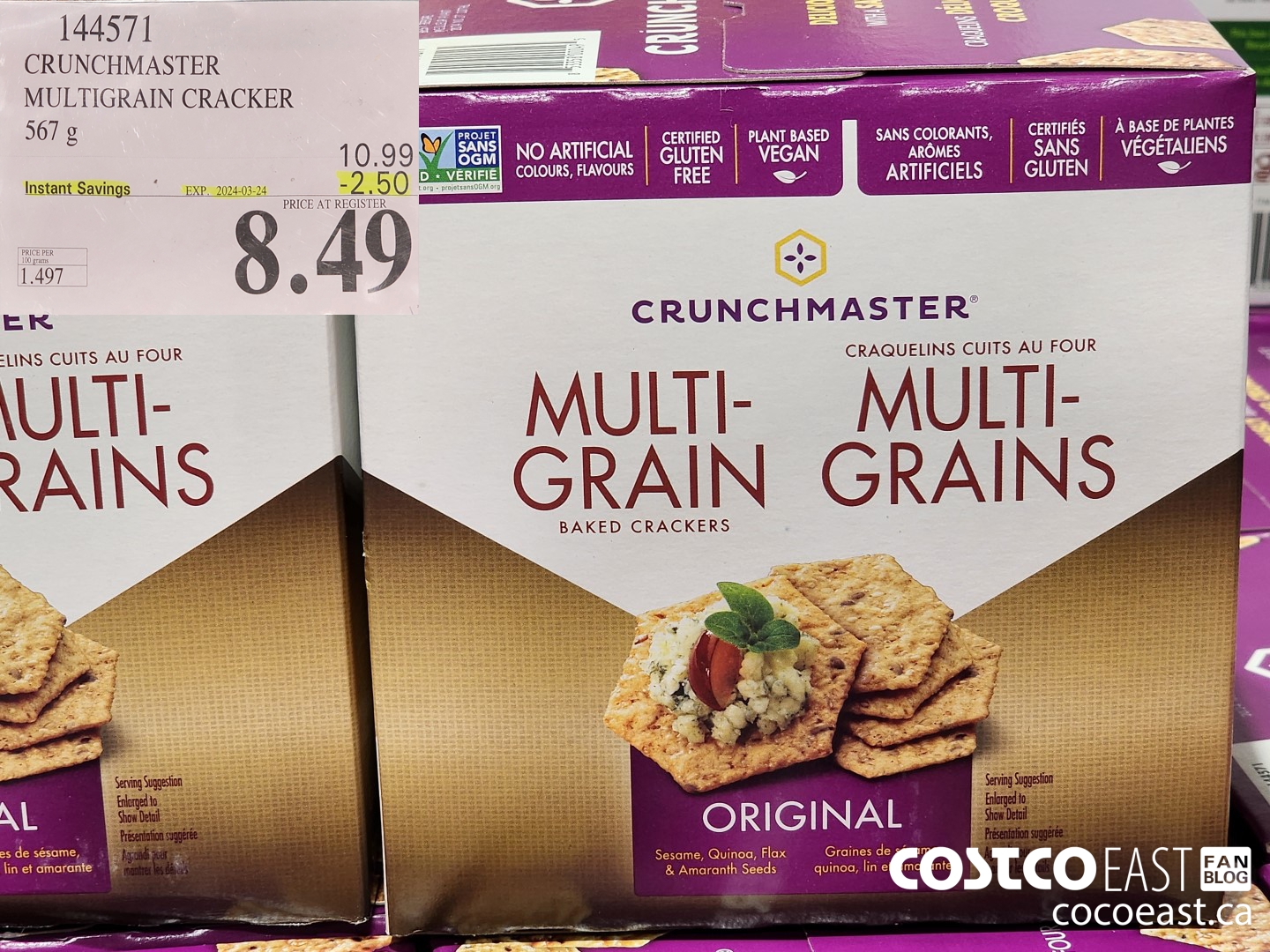144571 CRUNCHMASTER MULTIGRAIN CRACKER 567 G ($2.50 INSTANT SAVINGS EXPIRES ON 2024-03-24) $8.49