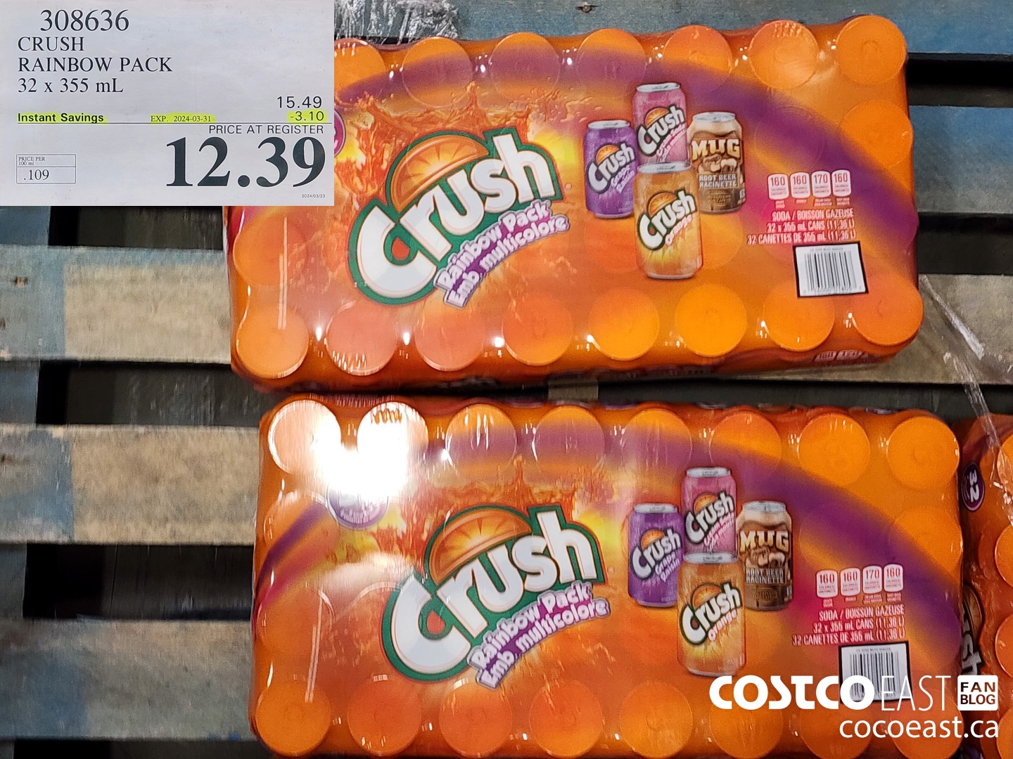308636 CRUSH  RAINBOW PACK 32 X 355 ML ($3.10 INSTANT SAVINGS EXPIRES ON 2024-03-31) $12.39