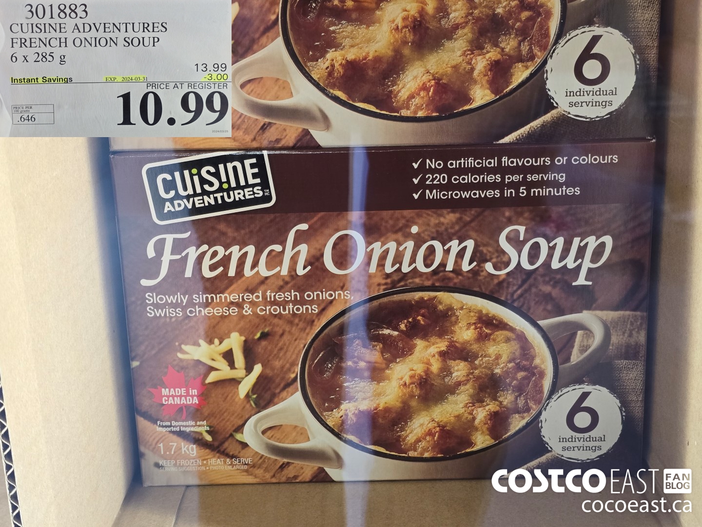 301883 CUISINE ADVENTURES FRENCH ONION SOUP 6 X 285 G ($3.00 INSTANT SAVINGS EXPIRES ON 2024-03-31) $10.99