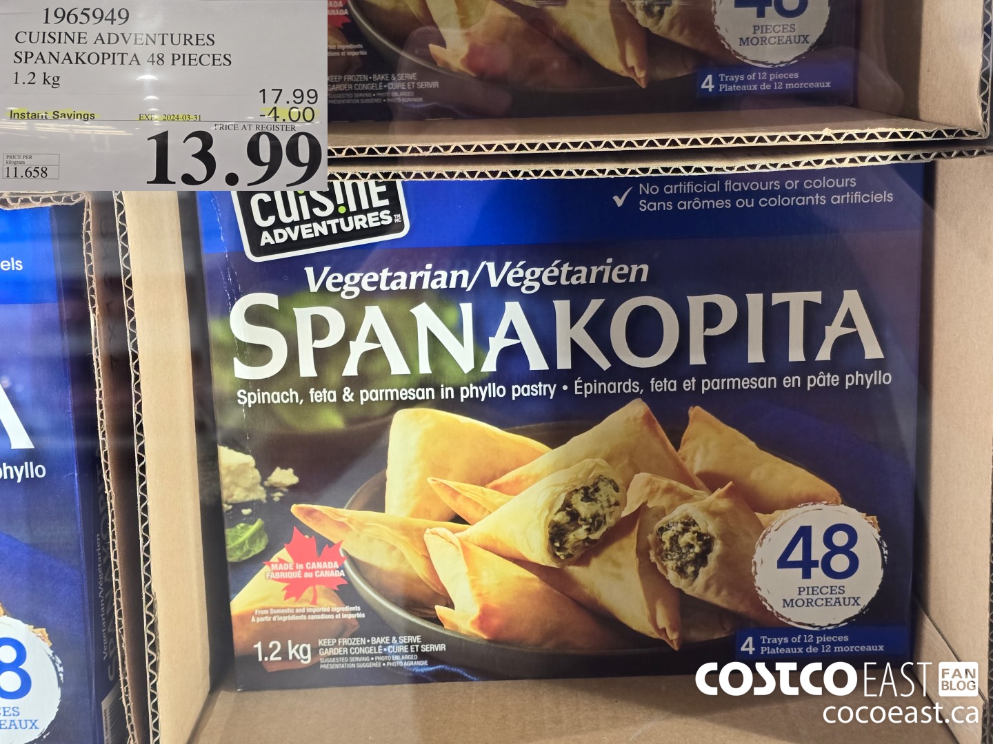 1965949 CUISINE ADVENTURES SPANAKOPITA 48 PIECES 1.2 KG ($4.00 INSTANT SAVINGS EXPIRES ON 2024-03-31) $13.99
