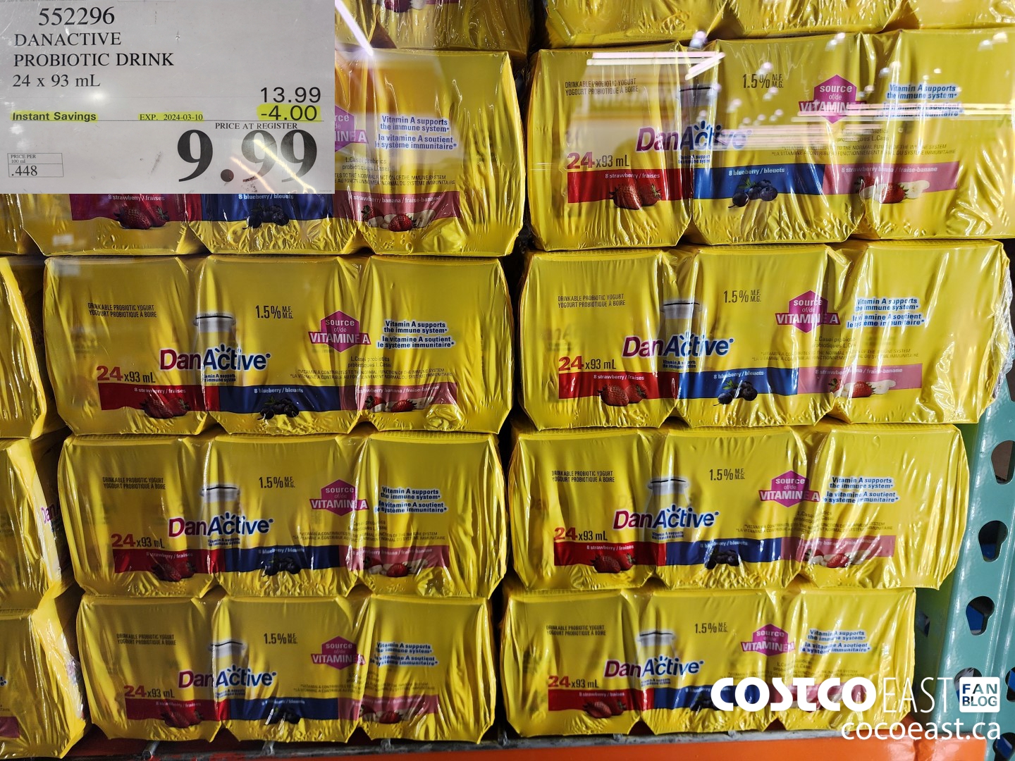 552296 DANACTIVE PROBIOTIC DRINK 24 X 93 ML ($4.00 INSTANT SAVINGS EXPIRES ON 2024-03-10) $9.99