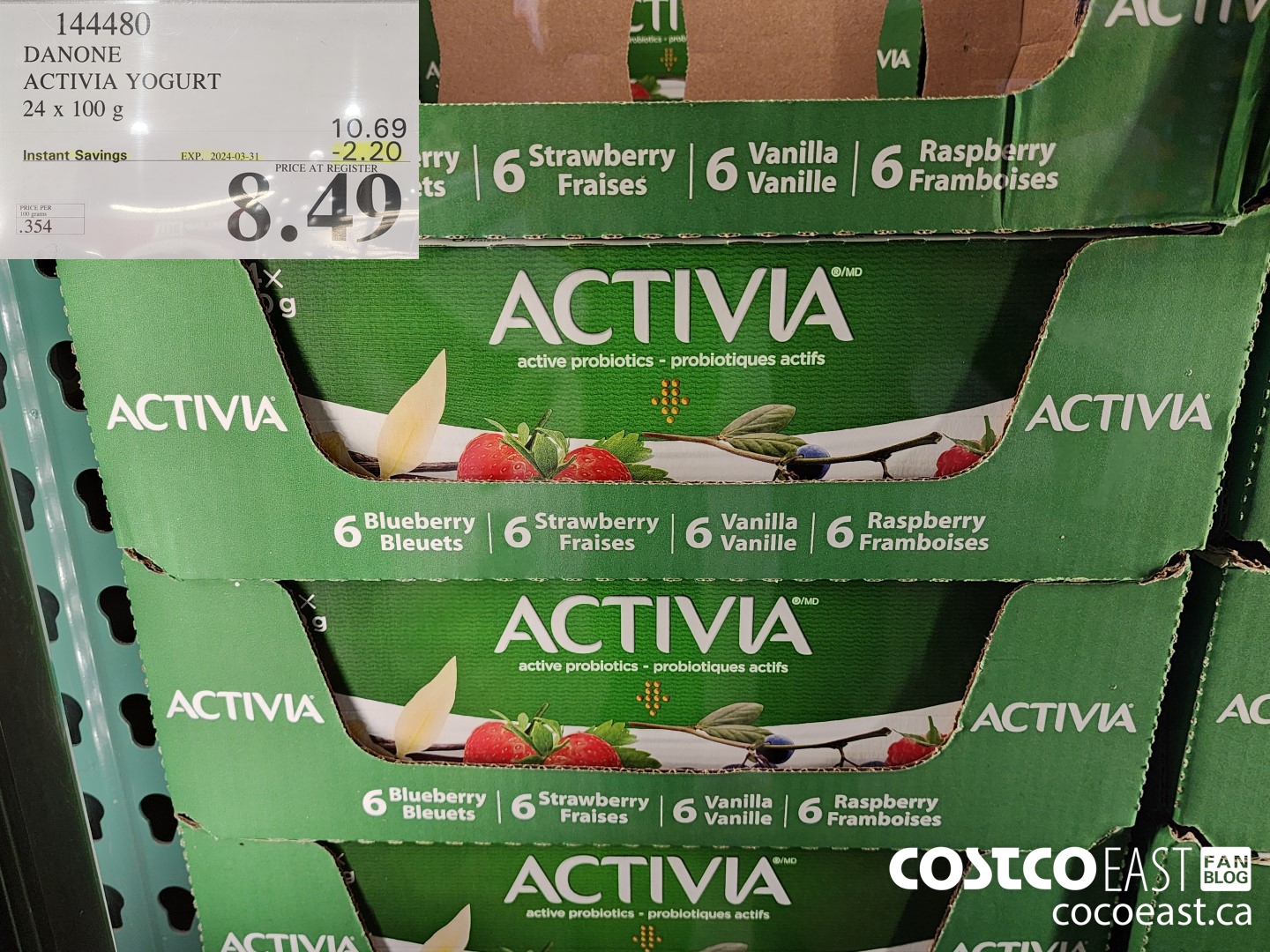 144480 DANONE ACTIVIA YOGURT 24 X 100 G ($2.20 INSTANT SAVINGS EXPIRES ON 2024-03-31) $8.49