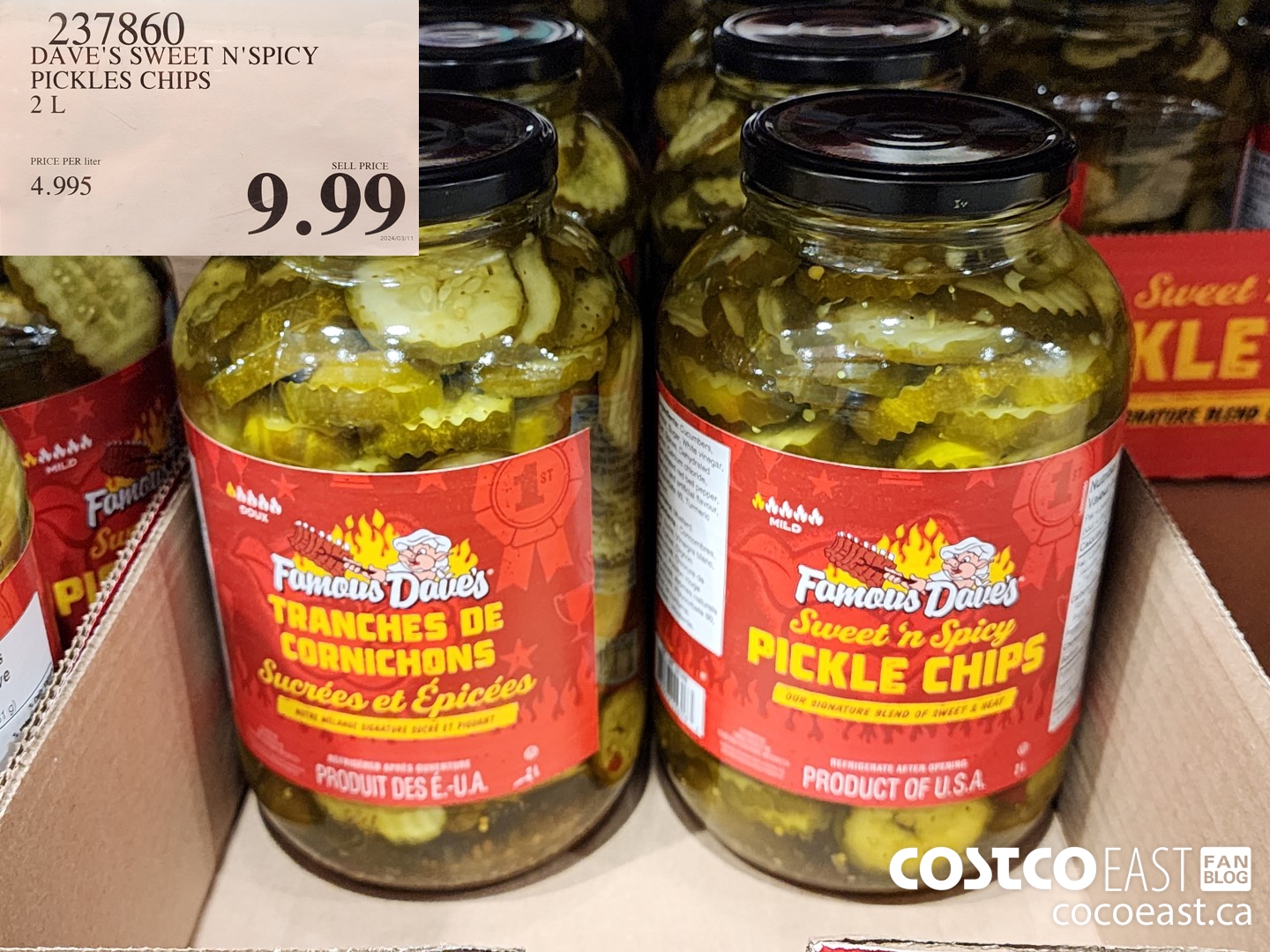 237860 DAVE'S SWEET N'SPICY PICKLES CHIPS 2 L $9.99