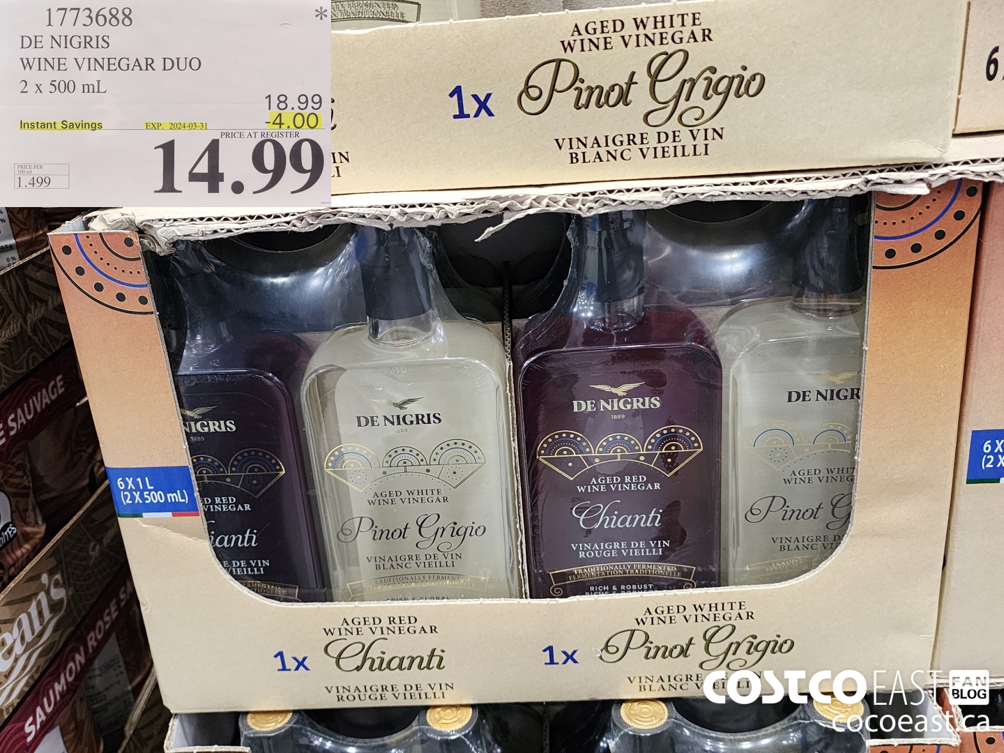 1773688 DE NIGRIS WINE VINEGAR DUO 2 x 500 mL ($4.00 INSTANT SAVINGS EXPIRES ON 2024-03-31) $14.99