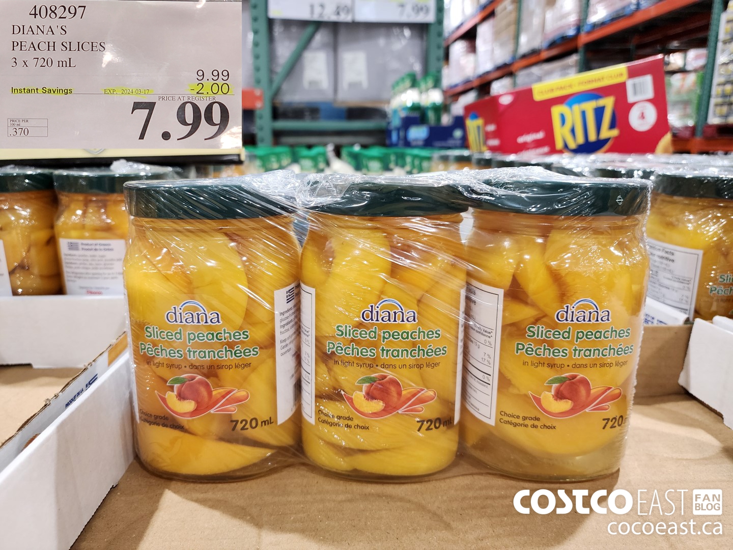 408297 DIANA'S PEACH SLICES 3 x 720 mL ($2.00 INSTANT SAVINGS EXPIRES ON 2024-03-17) $7.99