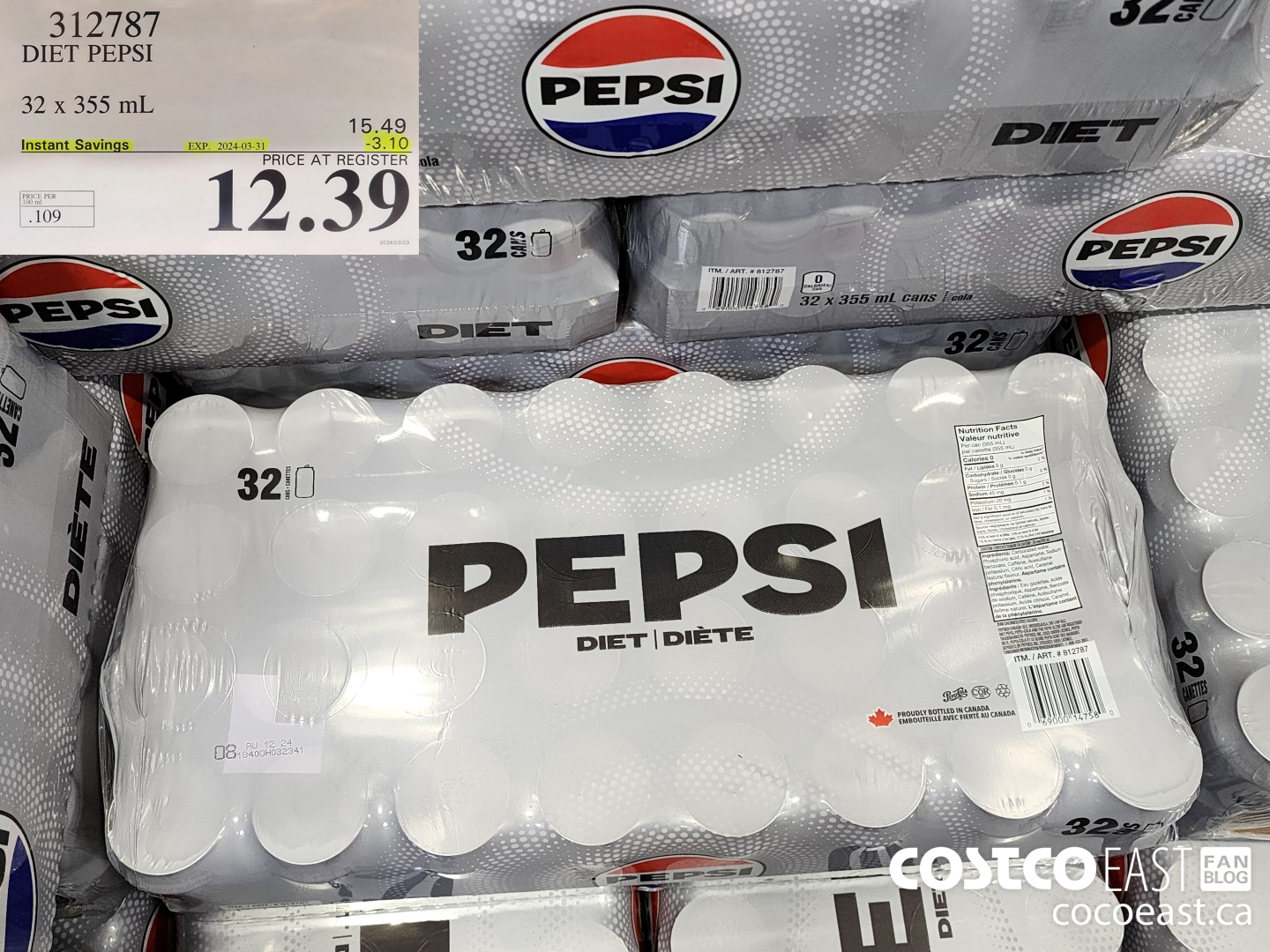 312787 DIET PEPSI 32 X 355 ($3.10 INSTANT SAVINGS EXPIRES ON 2024-03-31) $12.39